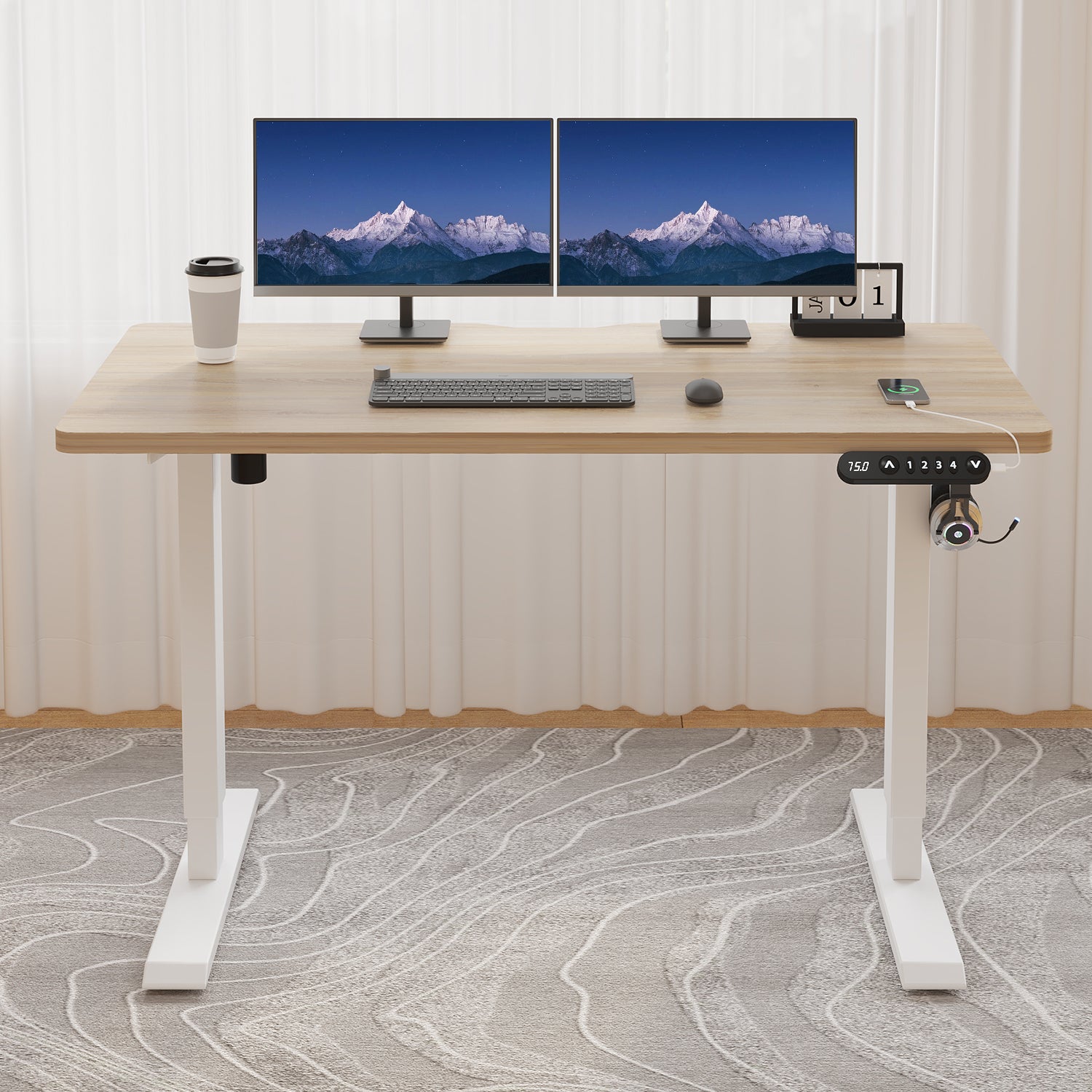 Radlove 48" x 24" Electric Standing Desks, Height Adjustable Office Tables with Splice Board and A Under Desk Cable Management Tray with Wheels, Brown or Oak