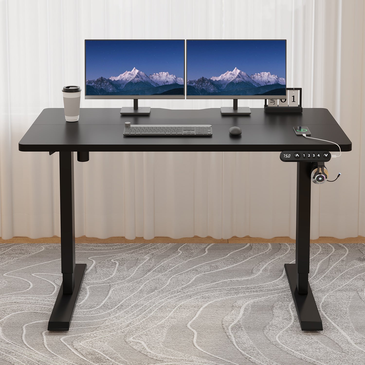 Radlove 48" x 24" Electric Standing Desks, Height Adjustable Office Tables with Splice Board and A Under Desk Cable Management Tray with Wheels, Brown or Oak