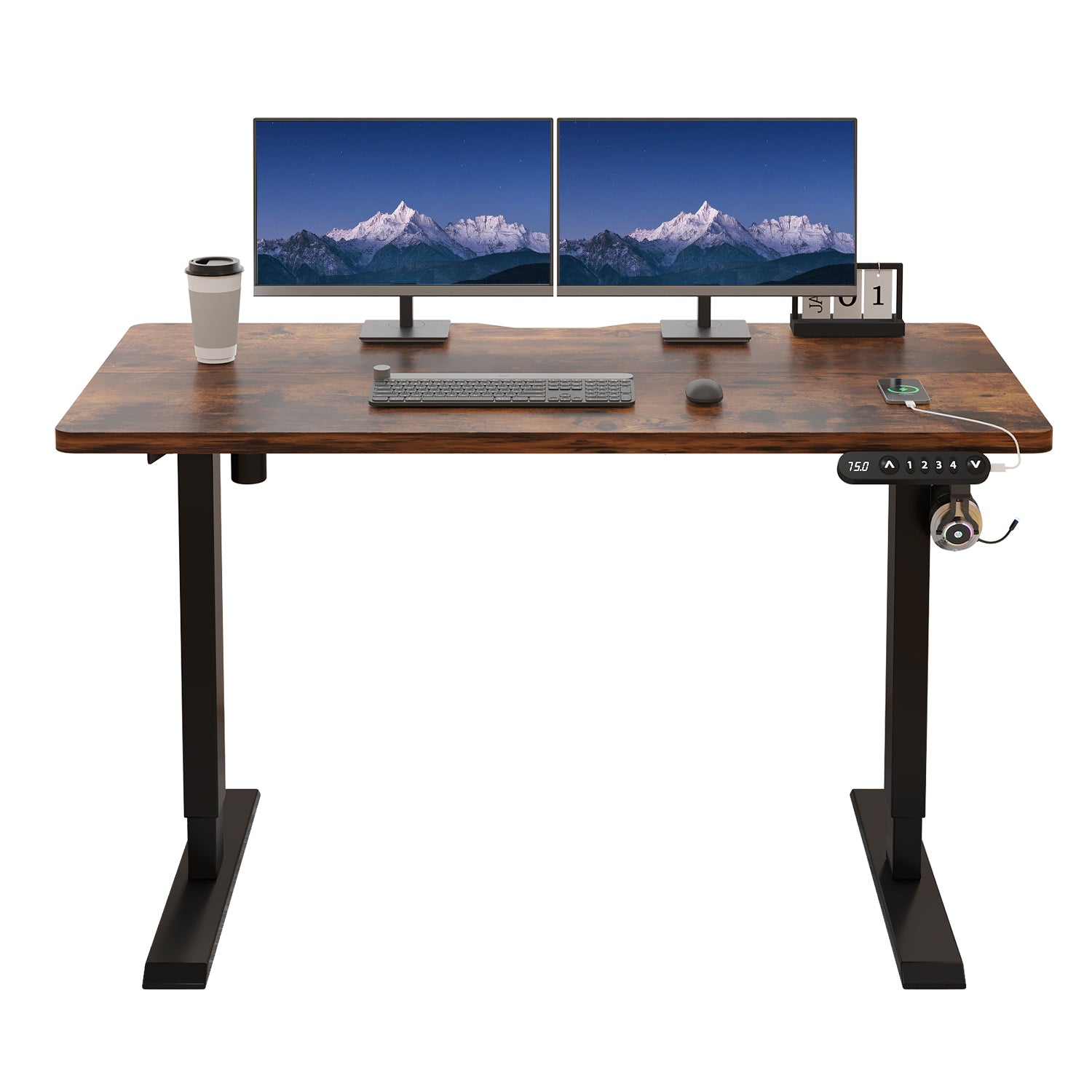 Radlove 48" x 24" Electric Standing Desks, Height Adjustable Office Tables with Splice Board and A Under Desk Cable Management Tray with Wheels, Brown or Oak