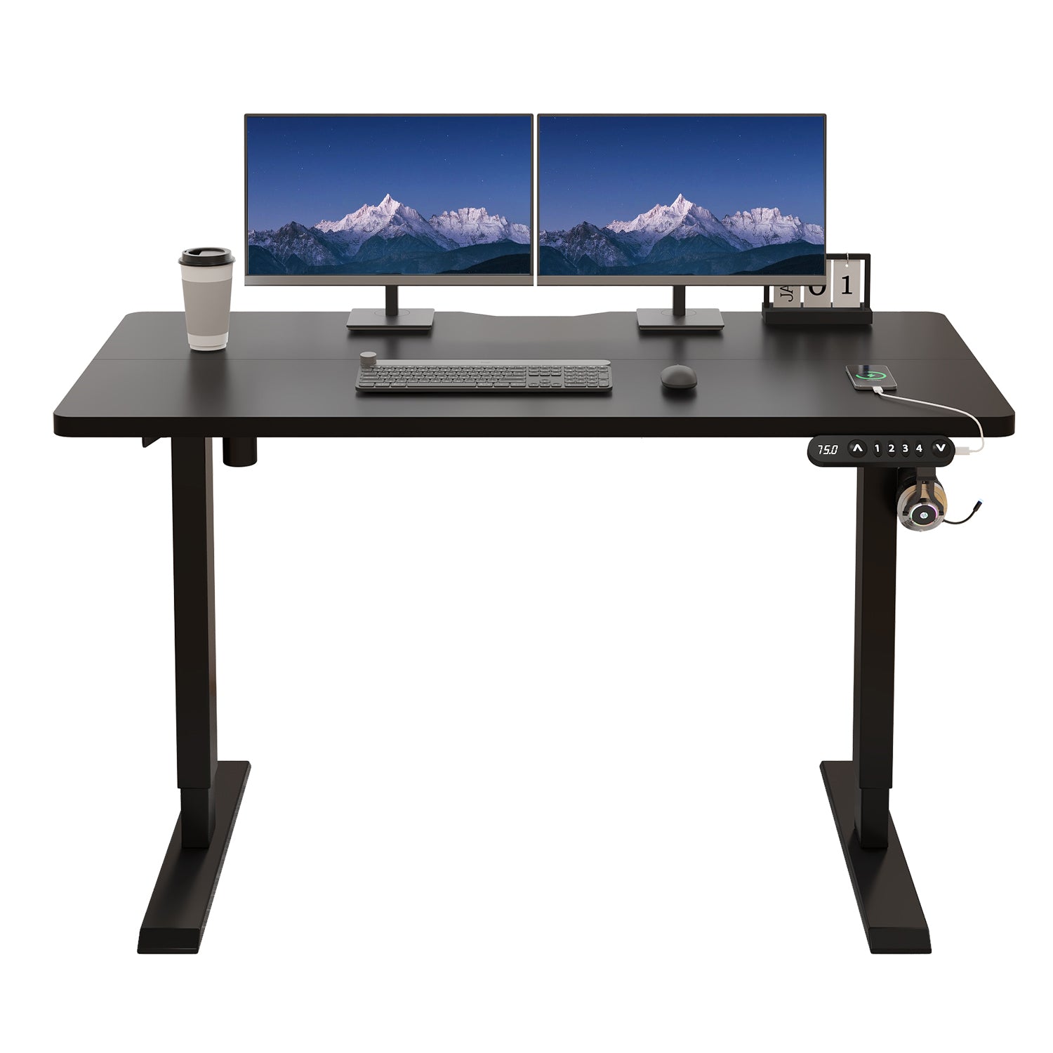 Radlove 48" x 24" Electric Standing Desks, Height Adjustable Office Tables with Splice Board and A Under Desk Cable Management Tray with Wheels, Brown or Oak