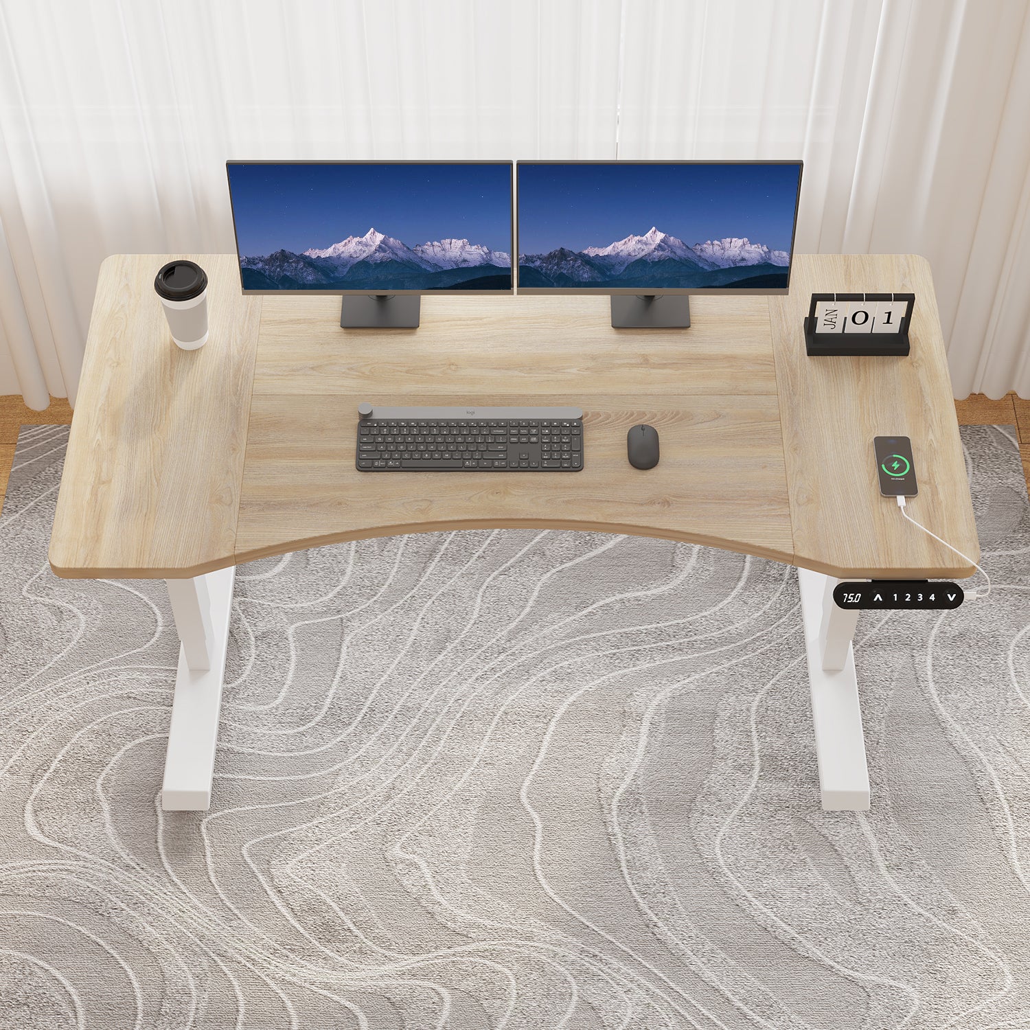 Radlove 55"x 30" Standing Desk Electric Height Adjustable Office Tables for Work Benches with Wheels, Oak or Brown