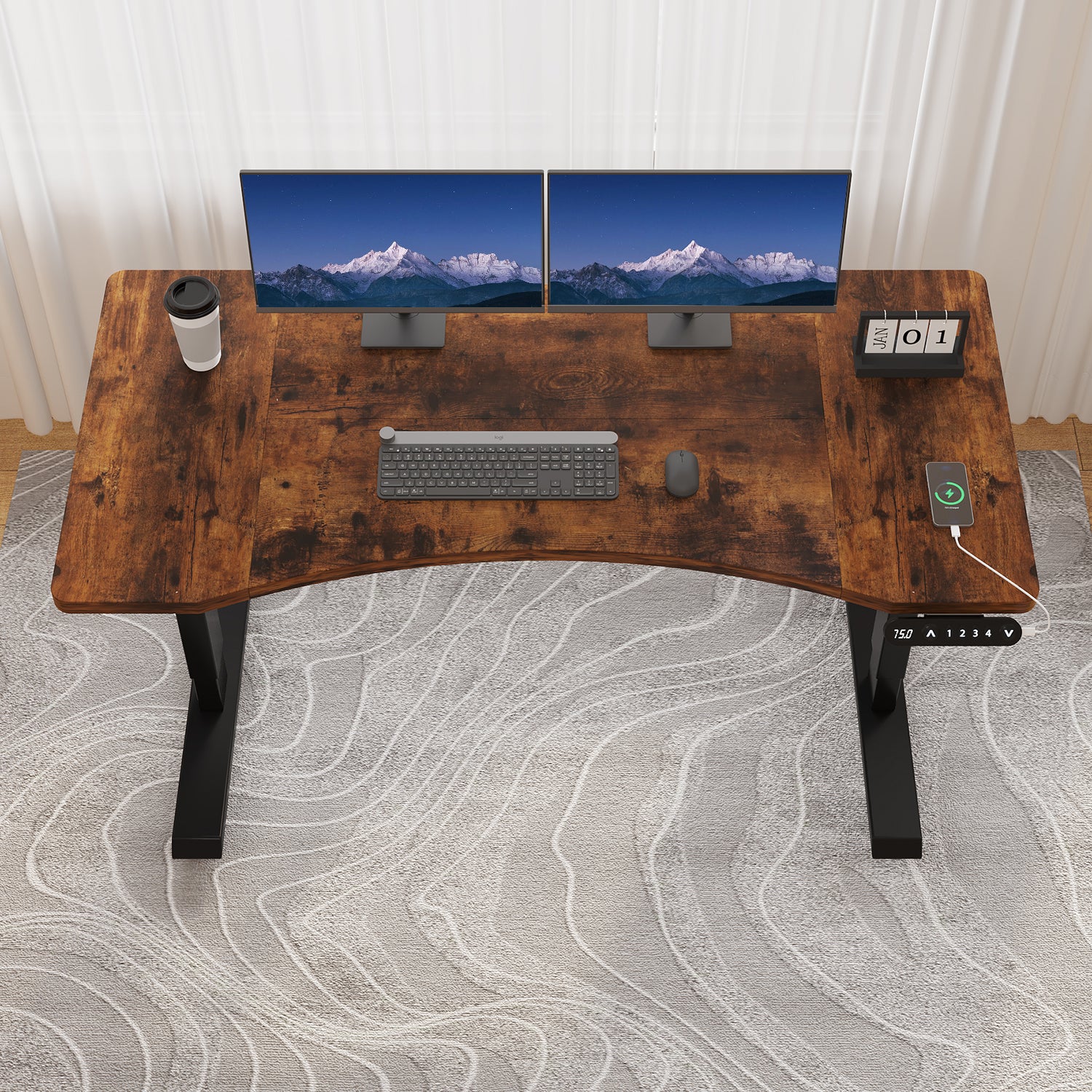 Radlove 55"x 30" Standing Desk Electric Height Adjustable Office Tables for Work Benches with Wheels, Oak or Brown
