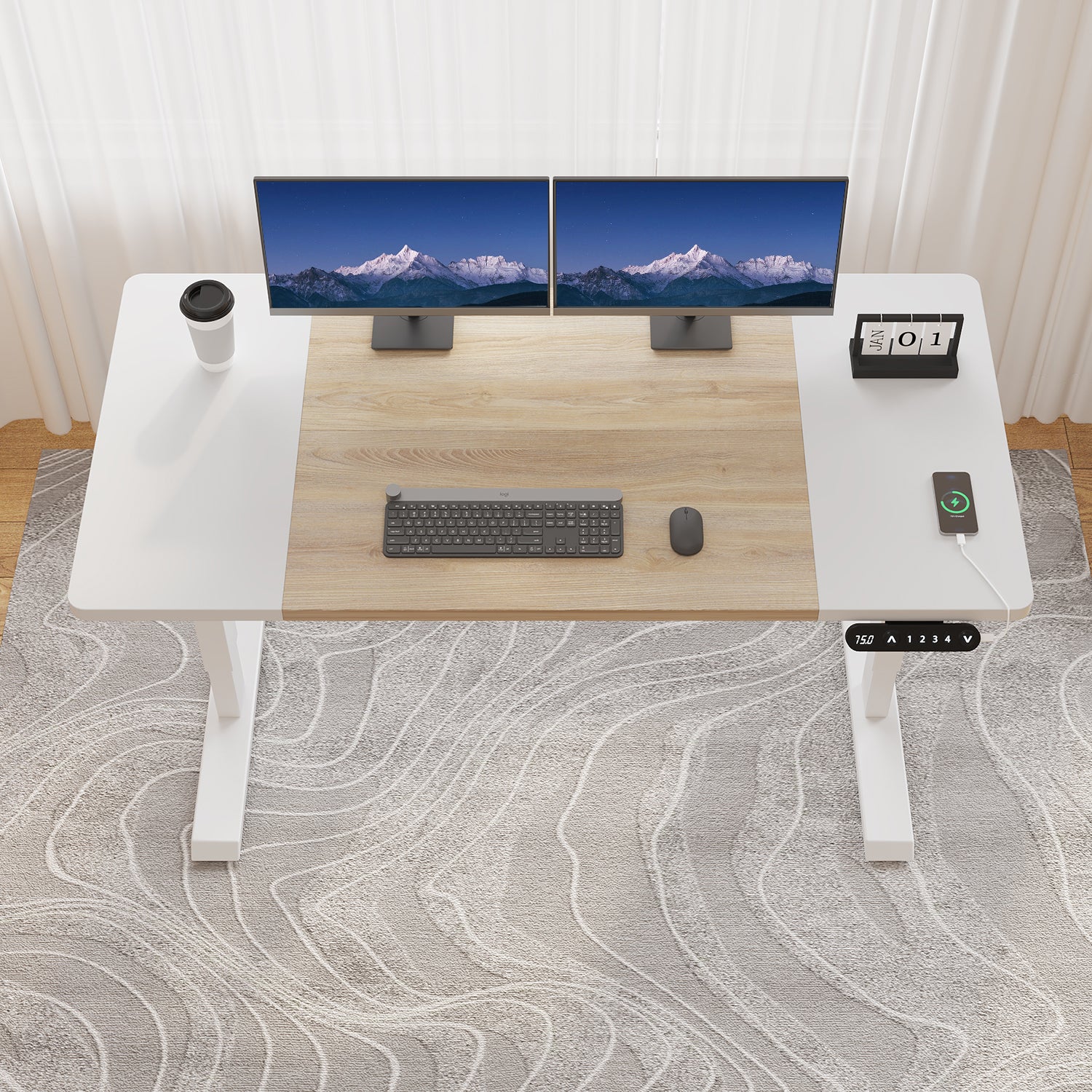 Radlove 63" x 30" Standing Adjustable Height Office Desks Splice Board for Work Benches, White or Brown