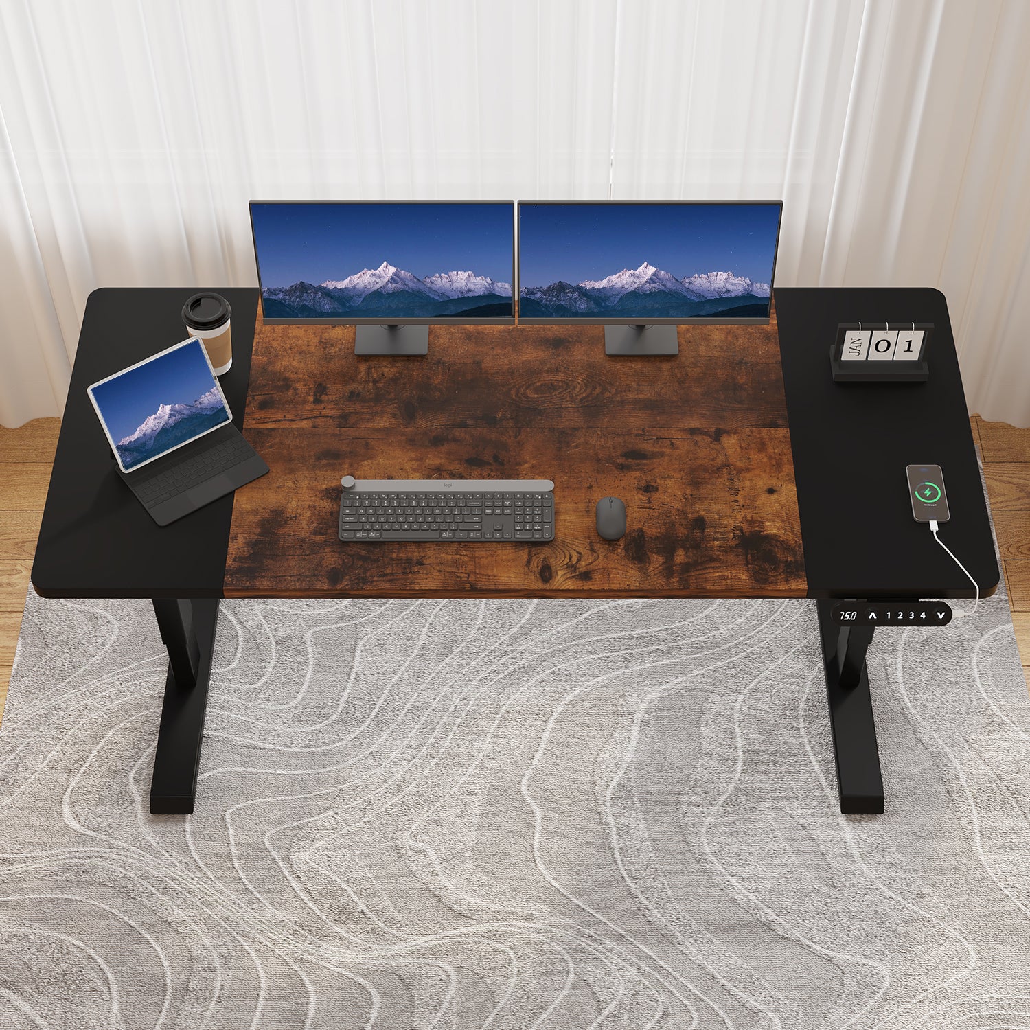 Radlove 63" x 30" Standing Adjustable Height Office Desks Splice Board for Work Benches, White or Brown