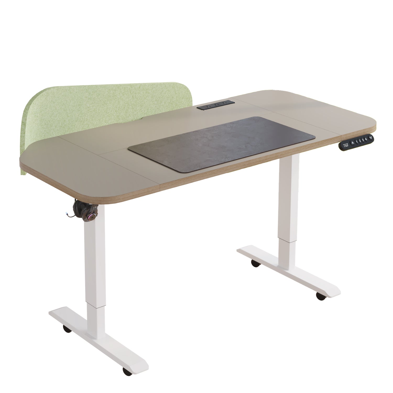 Radlove Electric Standing Desk with Power Strip & Privacy Screen(Gray), 63 Inch Workstation, Large Mouse Pad & 4-Preset Memory Buttons, Quiet Adjustable Desk for Dual Monitors