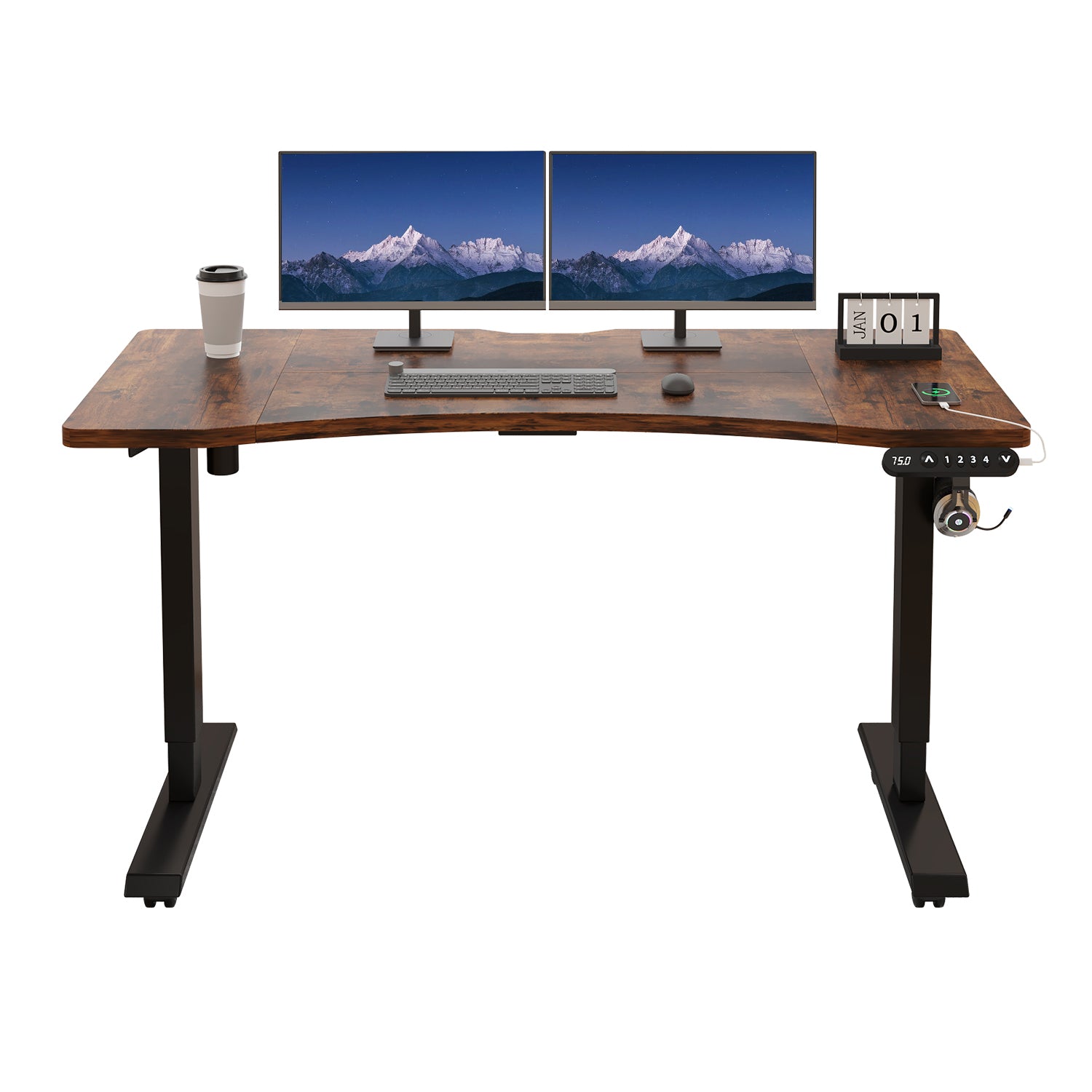 Radlove 55"x 30" Standing Desk Electric Height Adjustable Office Tables for Work Benches with Wheels, Oak or Brown