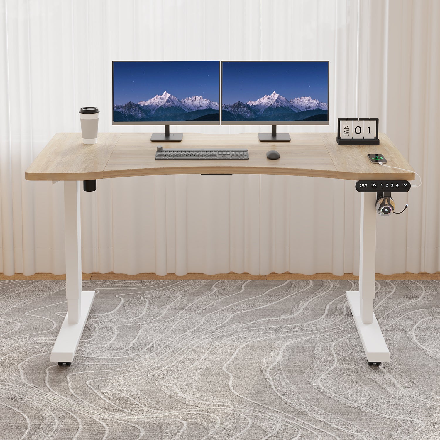 Radlove 55"x 30" Standing Desk Electric Height Adjustable Office Tables for Work Benches with Wheels, Oak or Brown