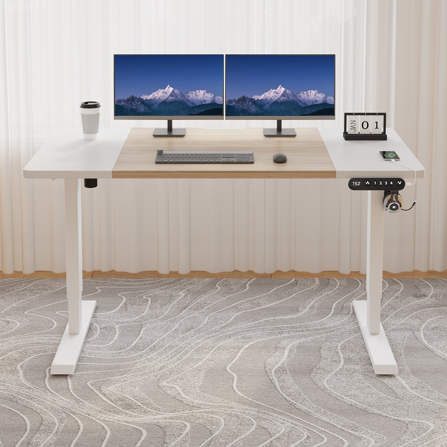 Radlove 63" x 30" Standing Adjustable Height Office Desks Splice Board for Work Benches, White or Brown