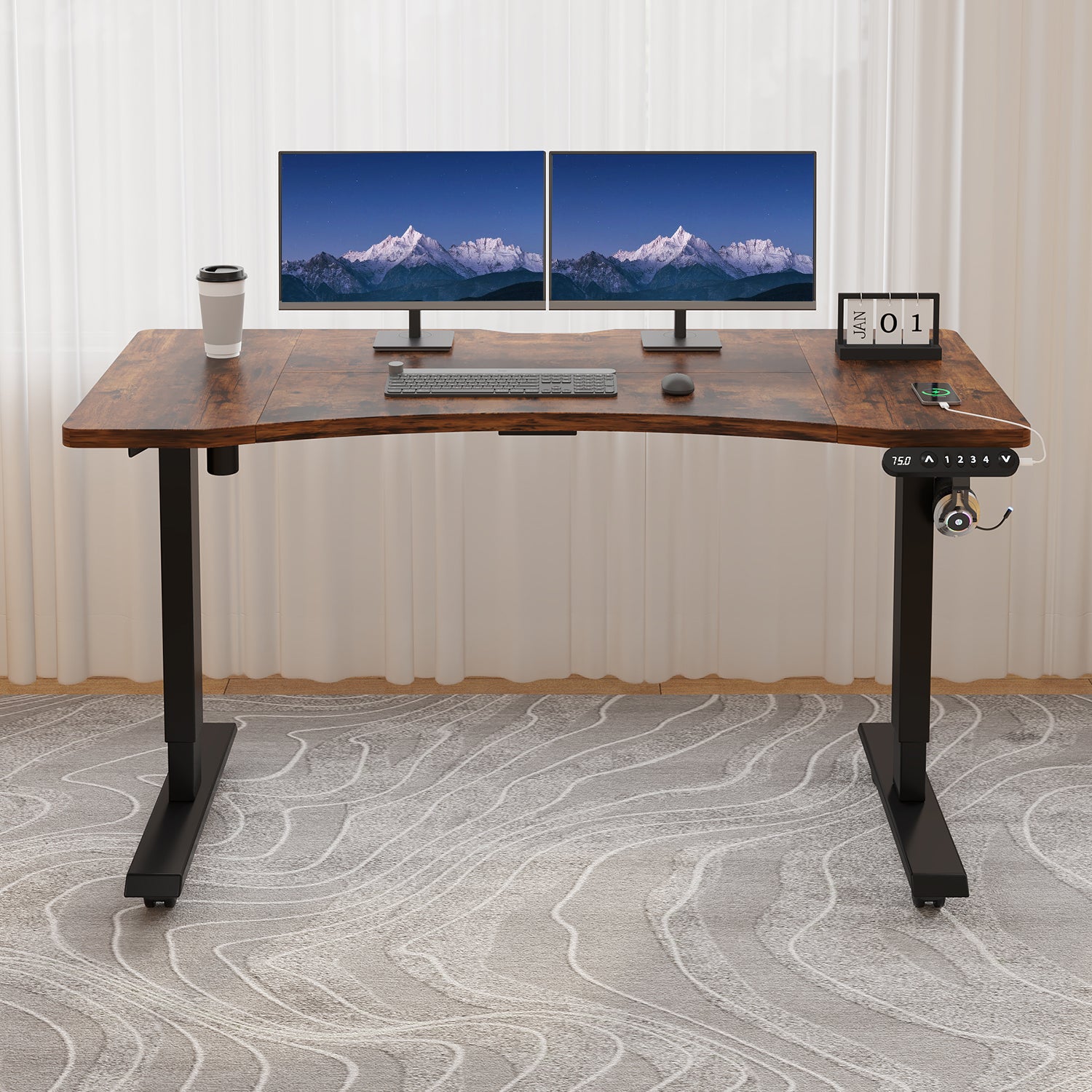 Radlove 55"x 30" Standing Desk Electric Height Adjustable Office Tables for Work Benches with Wheels, Oak or Brown