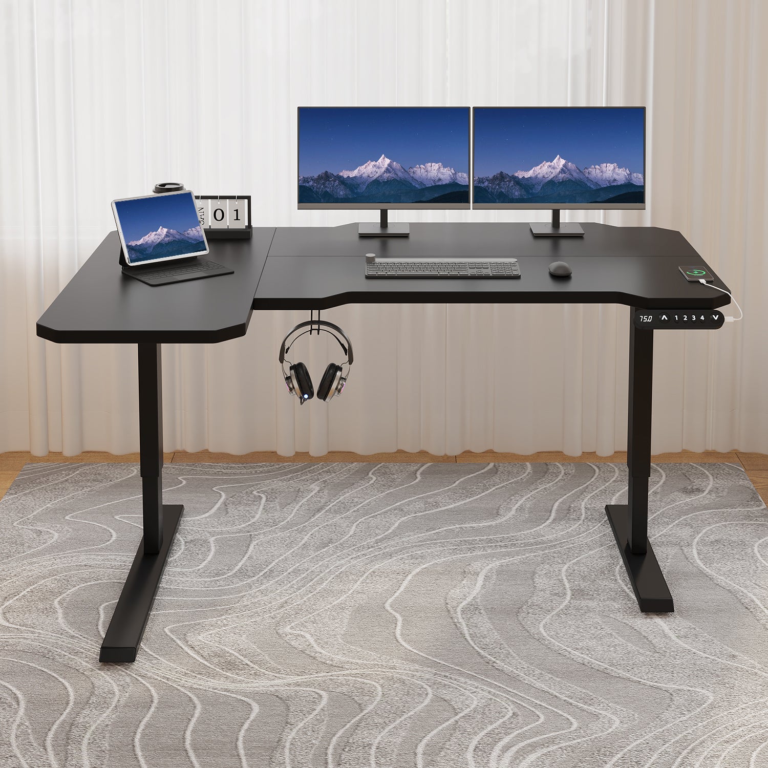 Radlove 59" x 24" Electric Height Adjustable Computer L-Shaped Office Desks with Memory Controller Corner Standing Desk with Splice Board