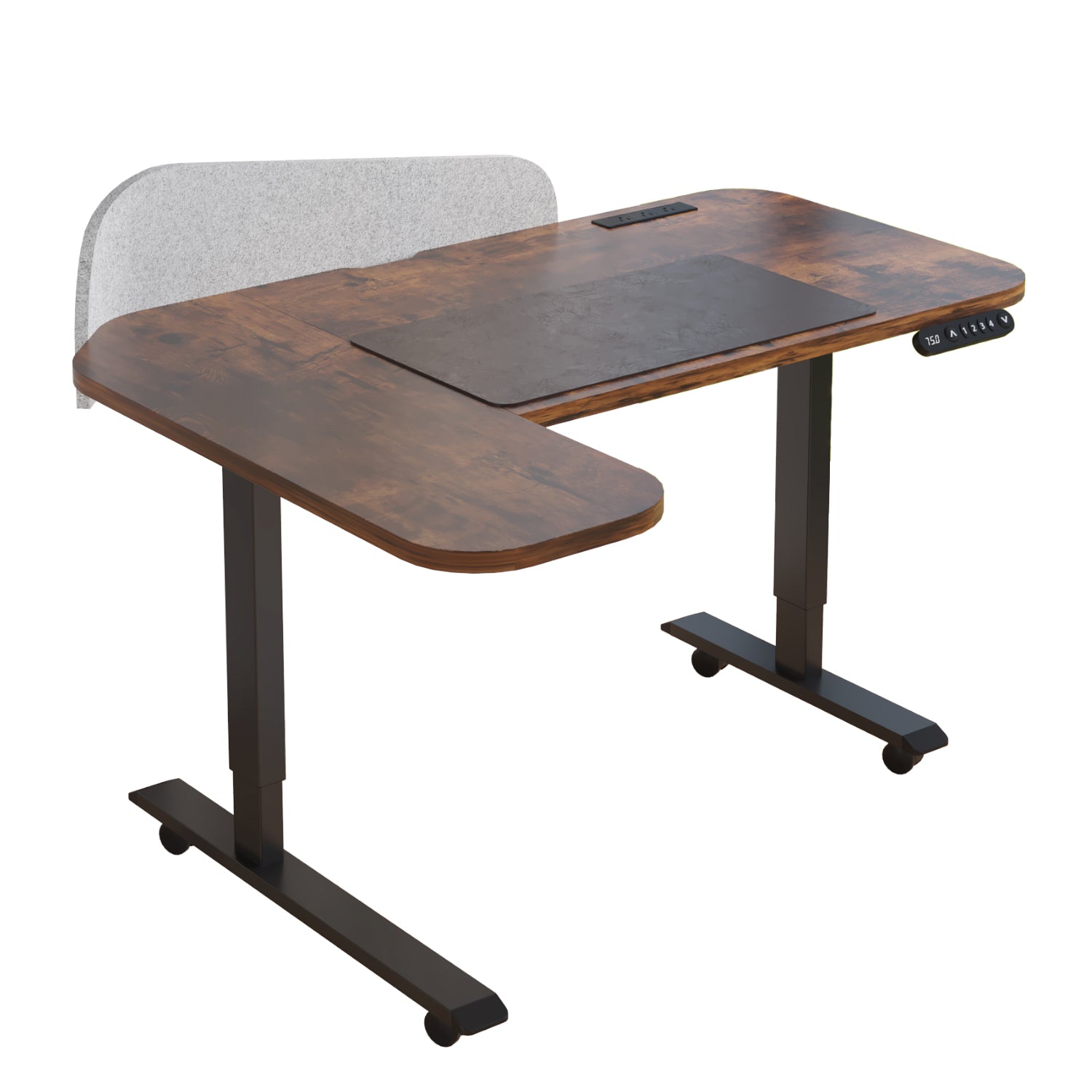 Radlove L-Shaped Electric Standing Desk with Power Strip & Privacy Screen(Gray), 59 Inch Workstation, Large Mouse Pad & 4-Preset Memory Buttons, Quiet Adjustable Desk for Dual Monitors(Rustic Brown)