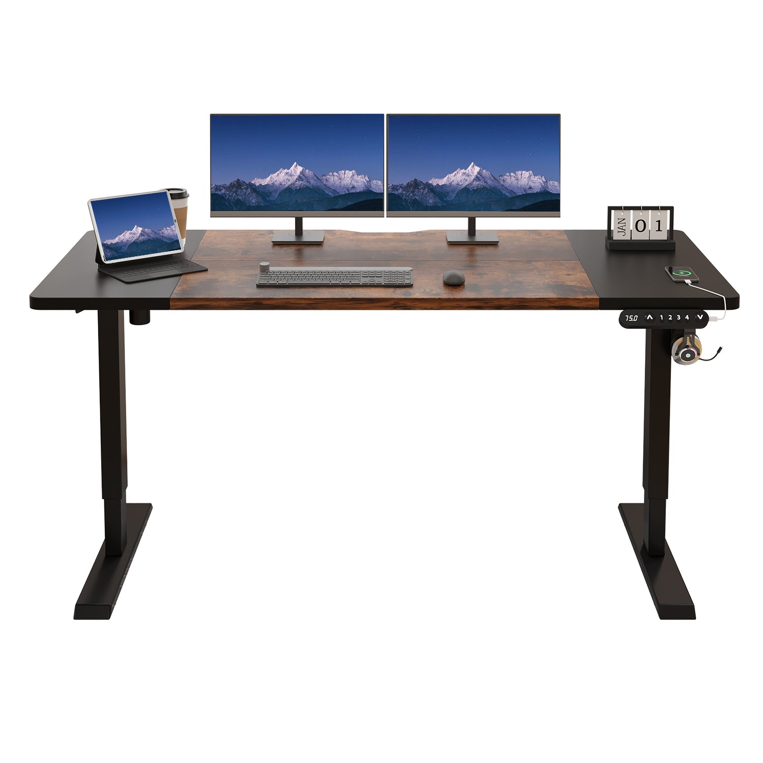 Radlove 63" x 30" Standing Adjustable Height Office Desks Splice Board for Work Benches, White or Brown