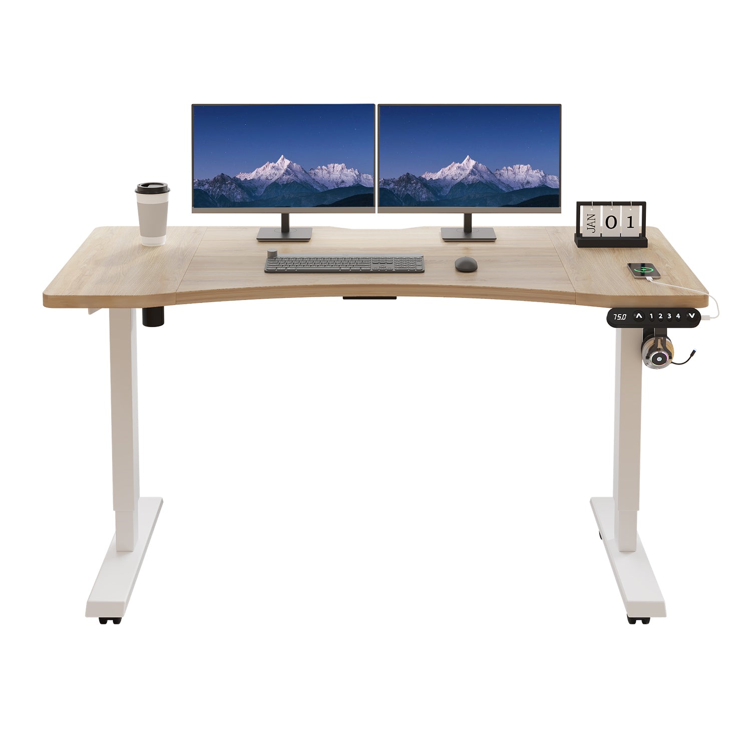 Radlove 55"x 30" Standing Desk Electric Height Adjustable Office Tables for Work Benches with Wheels, Oak or Brown
