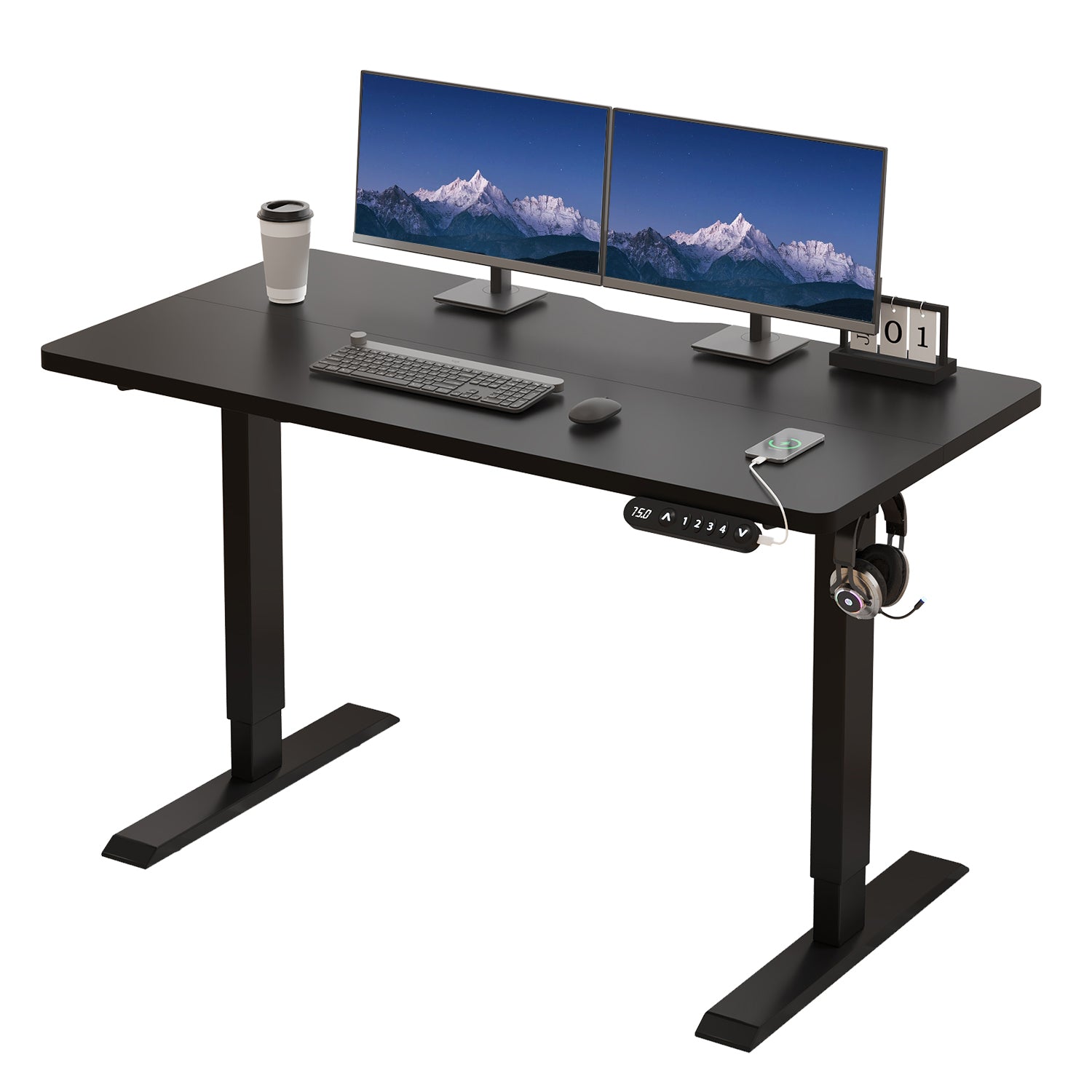Radlove 48" x 24" Electric Standing Desks, Height Adjustable Office Tables with Splice Board and A Under Desk Cable Management Tray with Wheels, Brown or Oak