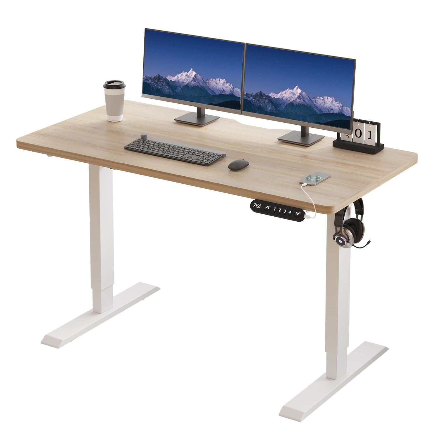 Radlove 48" x 24" Electric Standing Desks, Height Adjustable Office Tables with Splice Board and A Under Desk Cable Management Tray with Wheels, Brown or Oak
