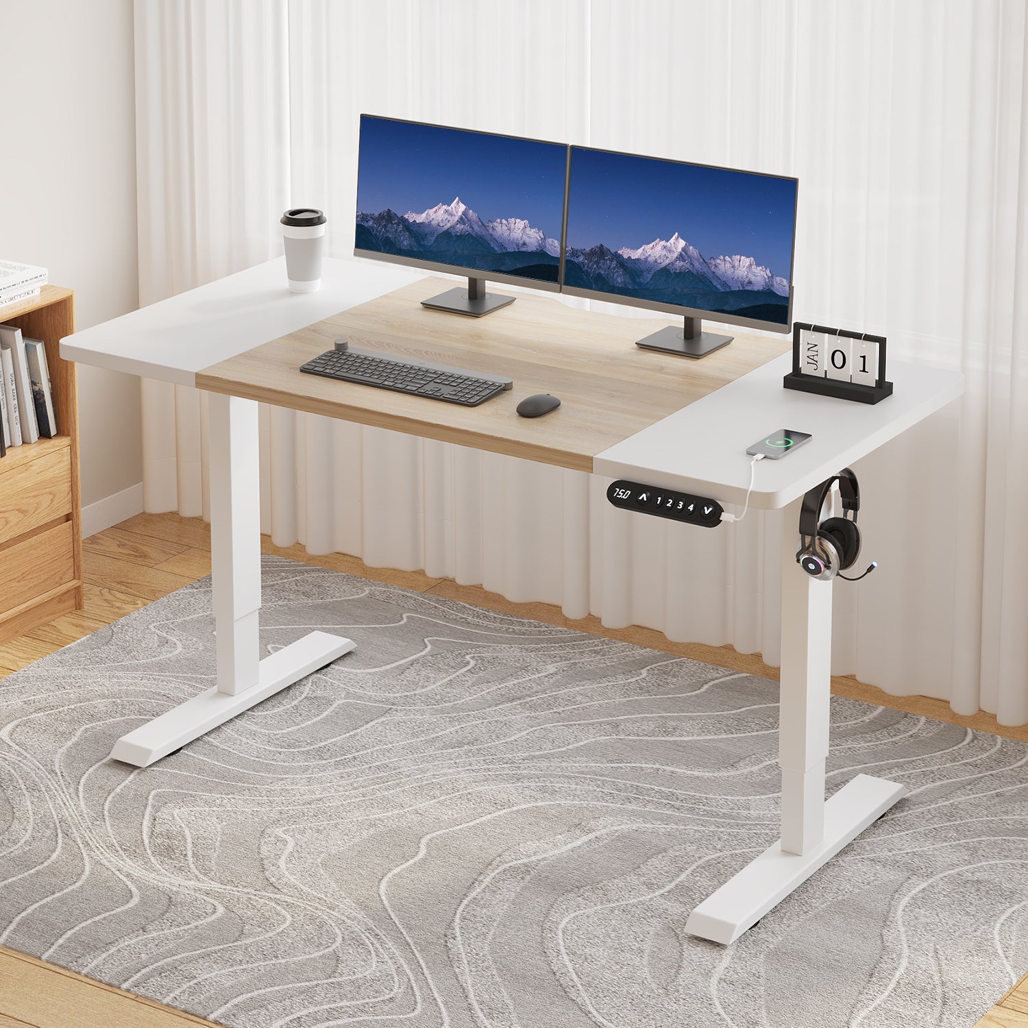 Radlove 63" x 30" Standing Adjustable Height Office Desks Splice Board for Work Benches, White or Brown