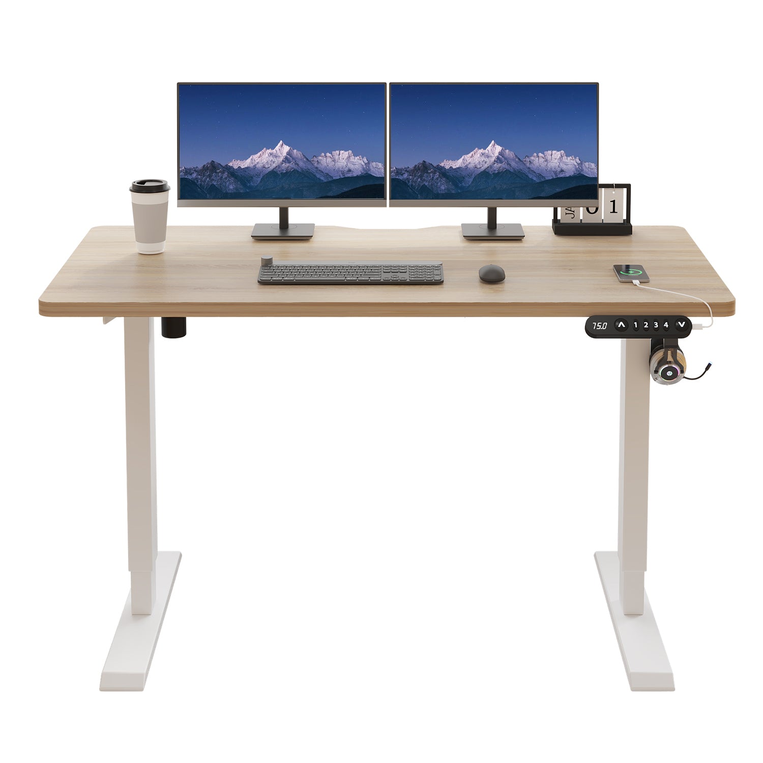 Radlove 48" x 24" Electric Standing Desks, Height Adjustable Office Tables with Splice Board and A Under Desk Cable Management Tray with Wheels, Brown or Oak