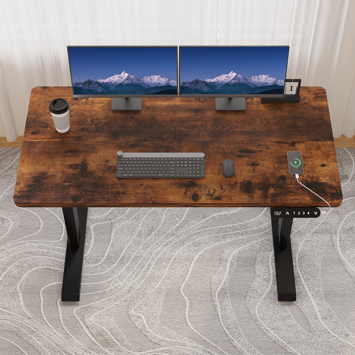 Radlove 48" x 24" Electric Standing Desks, Height Adjustable Office Tables with Splice Board and A Under Desk Cable Management Tray with Wheels, Brown or Oak
