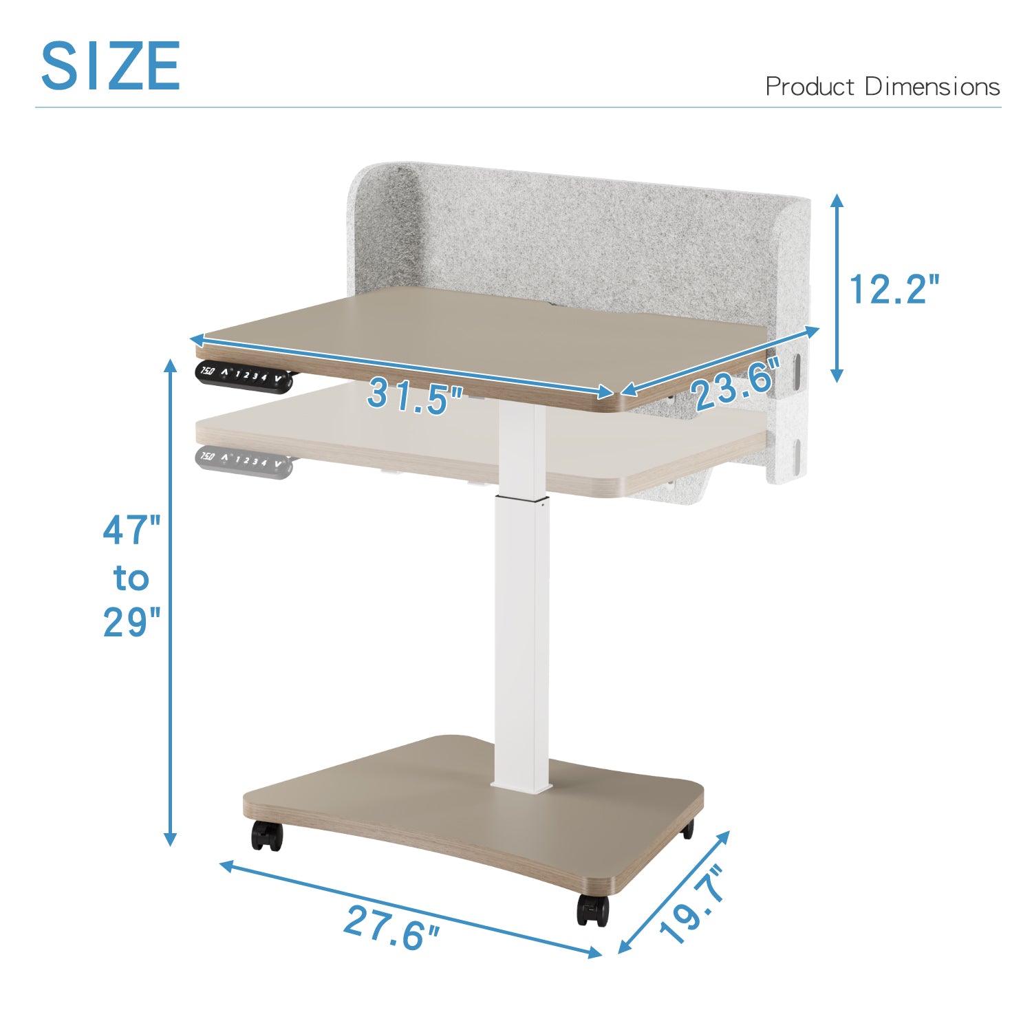 Radlove 32''x24'' Electric Height Adjustable Laptop Desk, Mobile Standing Desks with Wheels