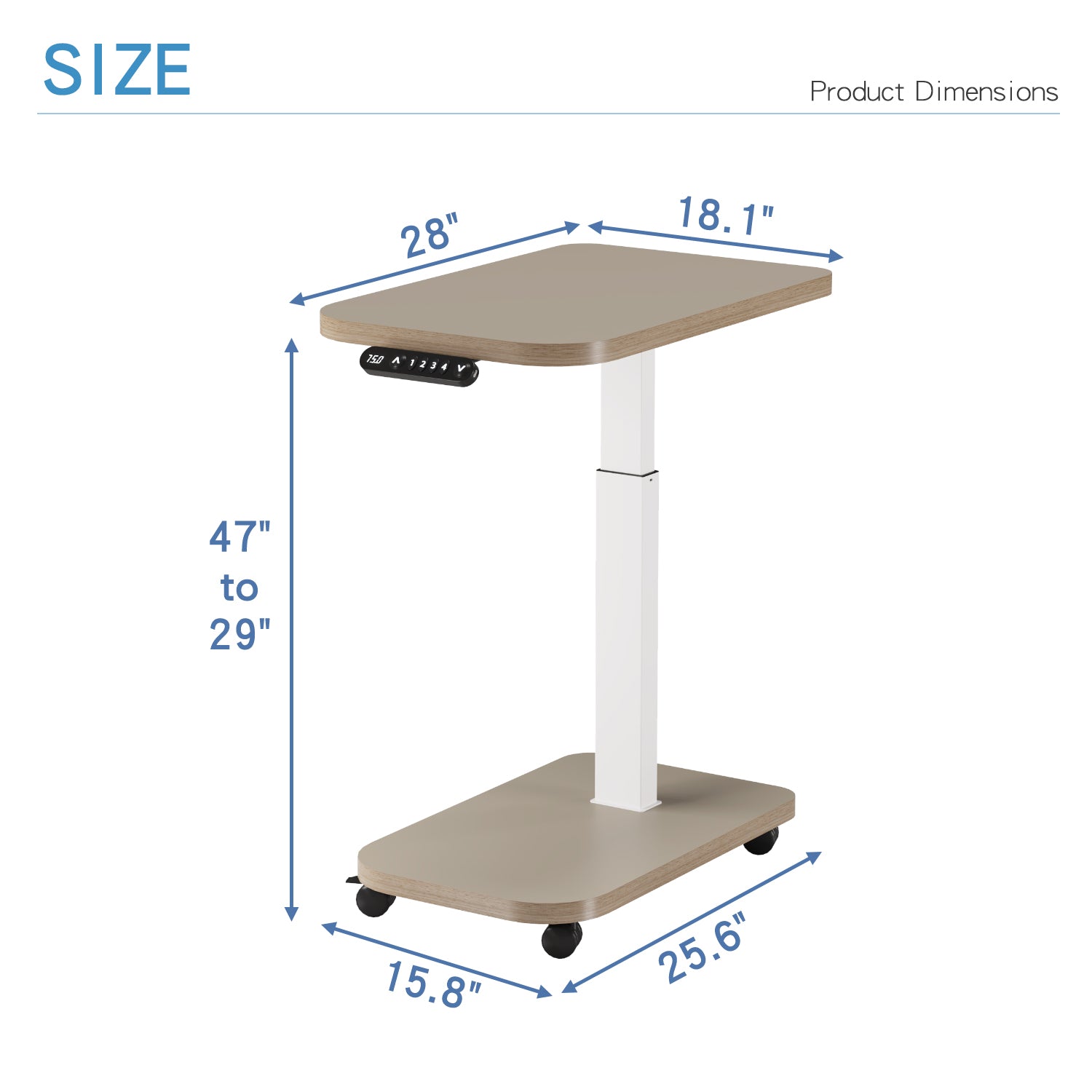Radlove 32''x24'' Electric Height Adjustable Laptop Desk, Mobile Standing Desks with Wheels