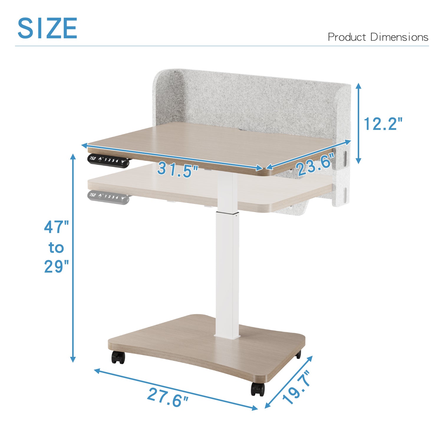 Radlove 32''x24'' Electric Height Adjustable Laptop Desk, Mobile Standing Desks with Wheels