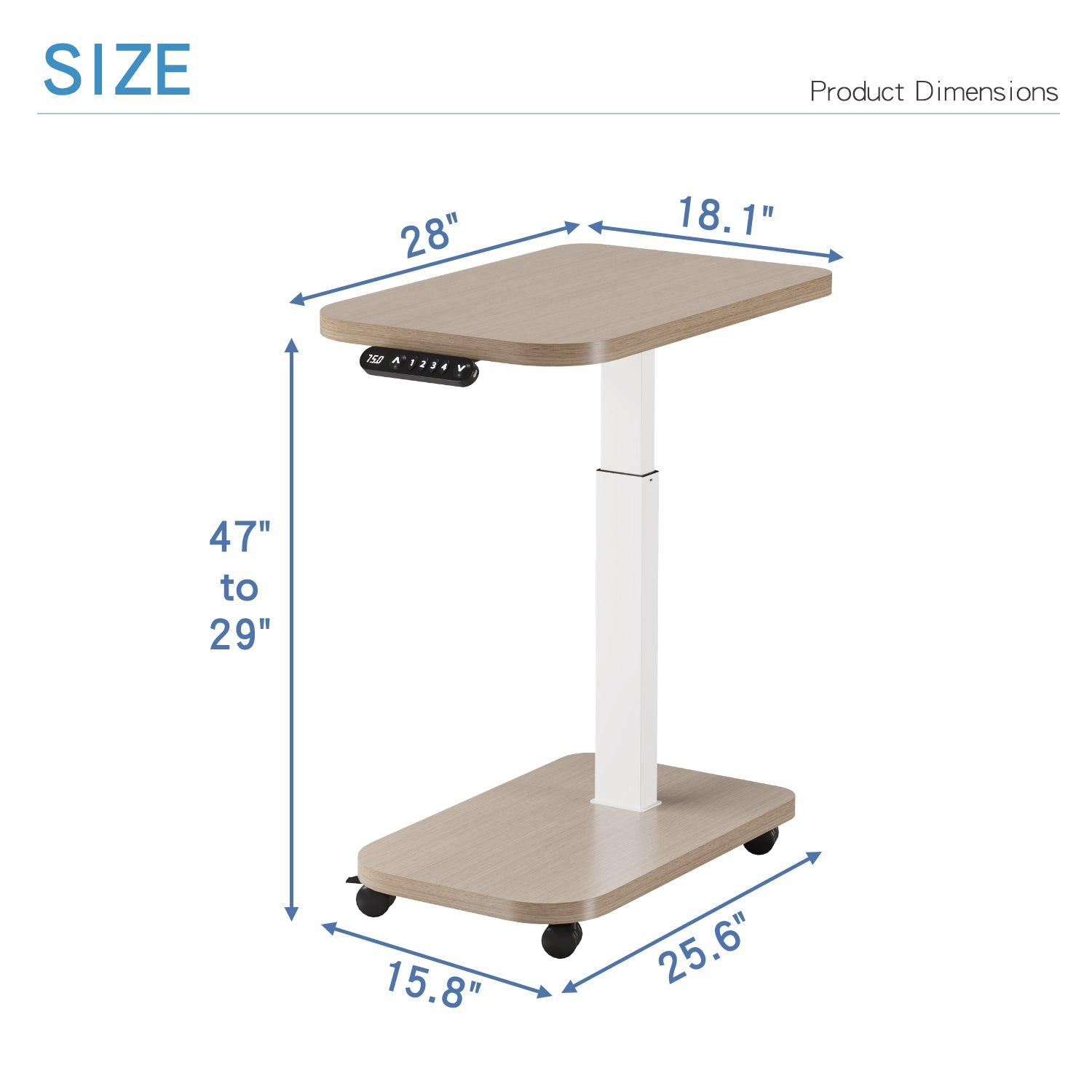 Radlove 32''x24'' Electric Height Adjustable Laptop Desk, Mobile Standing Desks with Wheels