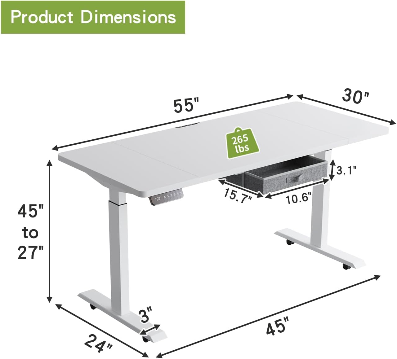 Radlove 63" x 30" Premium Dual Motor Height Adjustable Standing Desks for Worktops, Brown or White