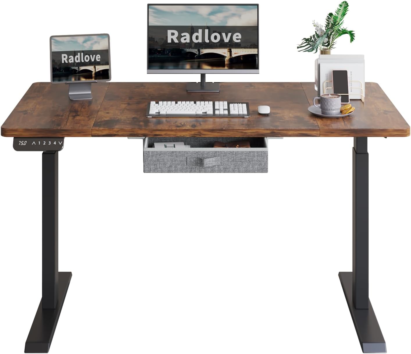 Radlove 63" x 30" Premium Dual Motor Height Adjustable Standing Desks for Worktops, Brown or White