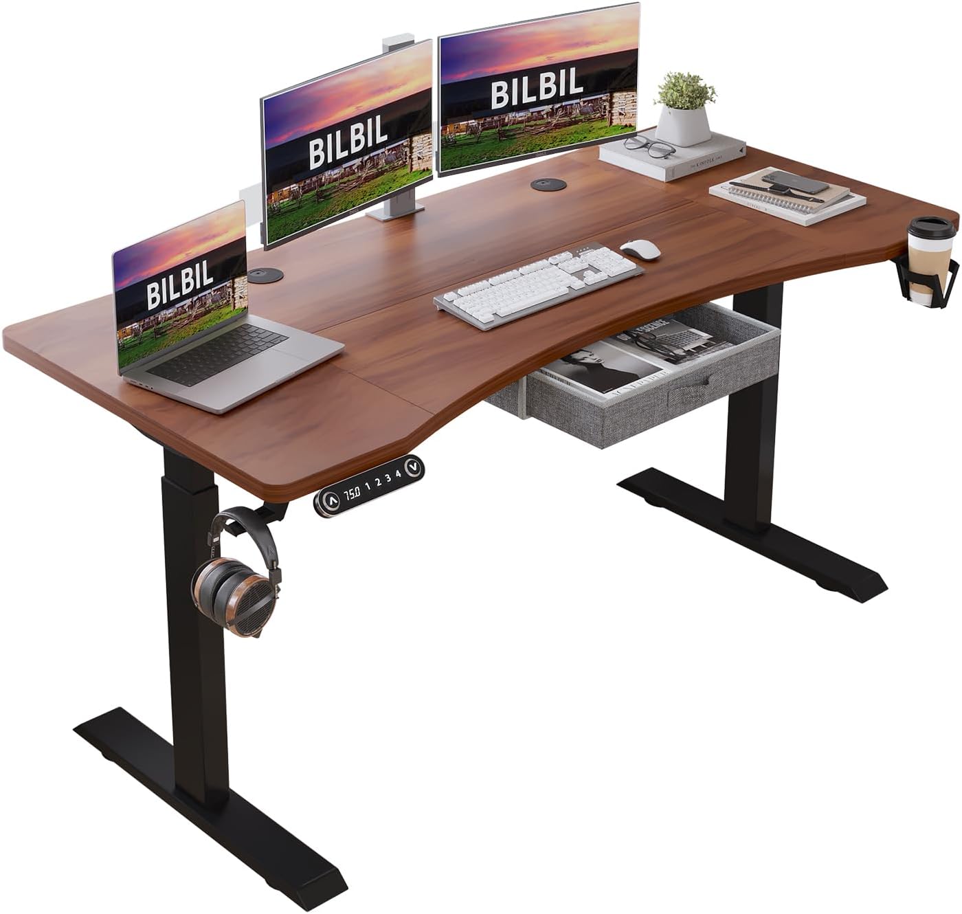 Radlove 63" x 30" Premium Dual Motor Height Adjustable Electric Sit and Stand for Work Benches with Drawer, Oak