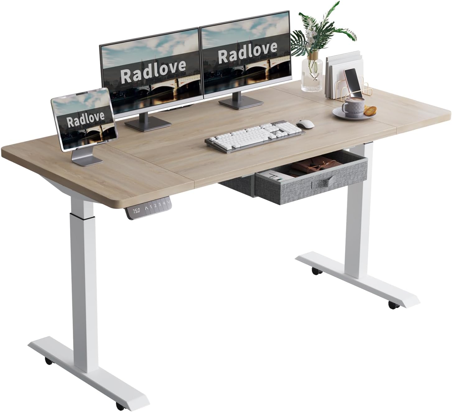 Radlove 63" x 30" Premium Dual Motor Height Adjustable Standing Desks for Worktops, Brown or White