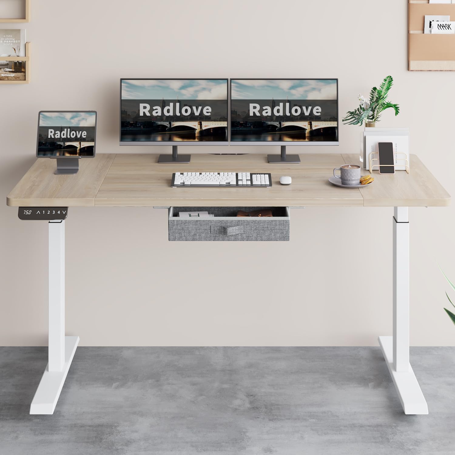 Radlove 63" x 30" Premium Dual Motor Height Adjustable Standing Desks for Worktops, Brown or White