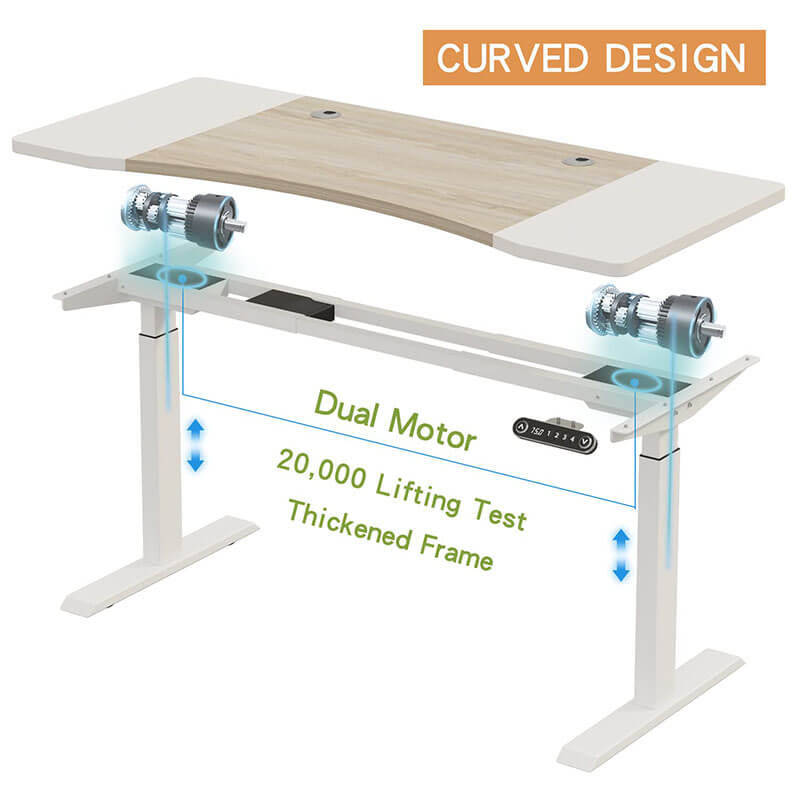 Radlove 63" x 30" Premium Dual Motor Height Adjustable Standing Desks for Worktops, Brown or White