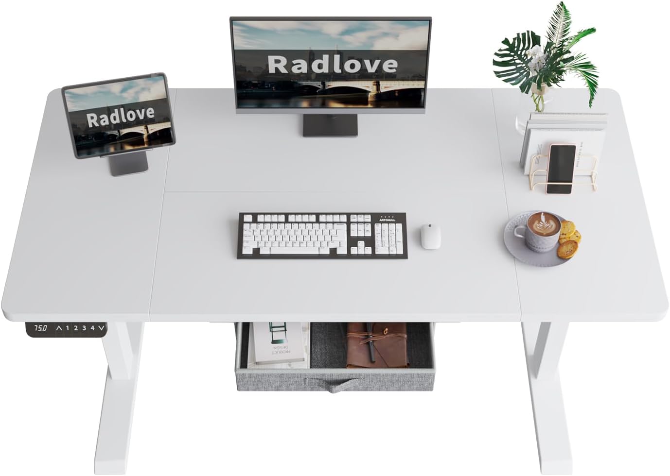 Radlove 63" x 30" Premium Dual Motor Height Adjustable Standing Desks for Worktops, Brown or White