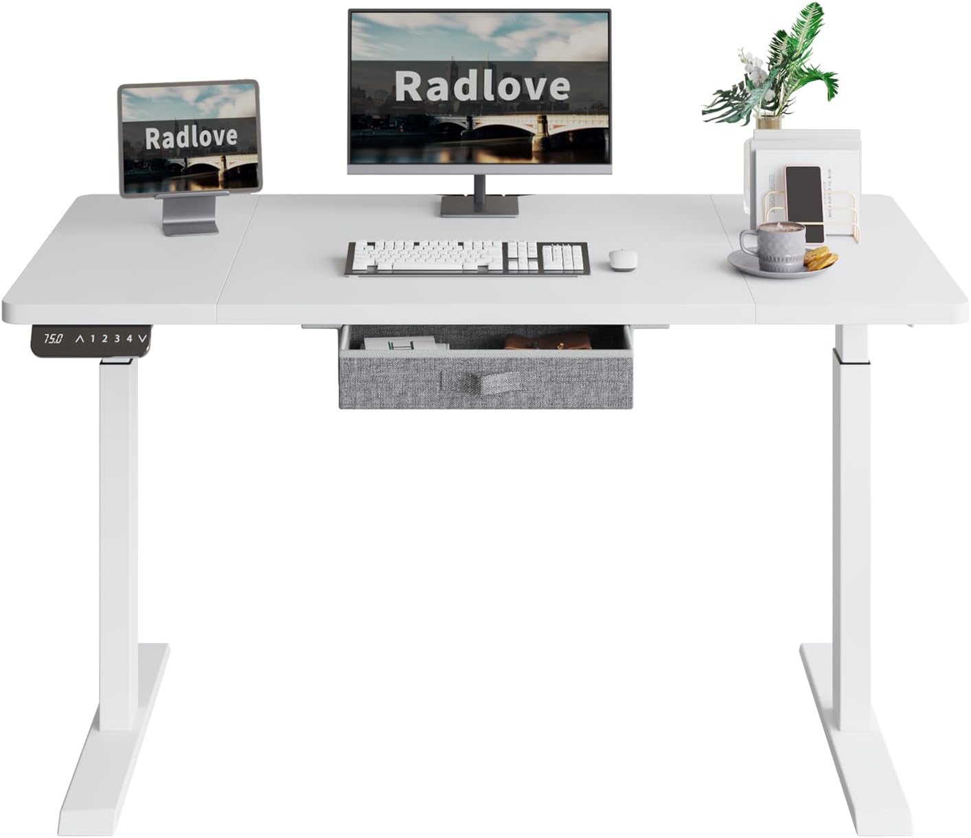 Radlove 63" x 30" Premium Dual Motor Height Adjustable Standing Desks for Worktops, Brown or White
