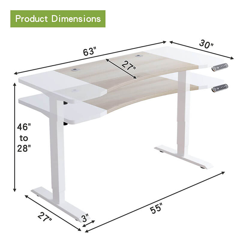 Radlove 63" x 30" Premium Dual Motor Height Adjustable Standing Desks for Worktops, Brown or White