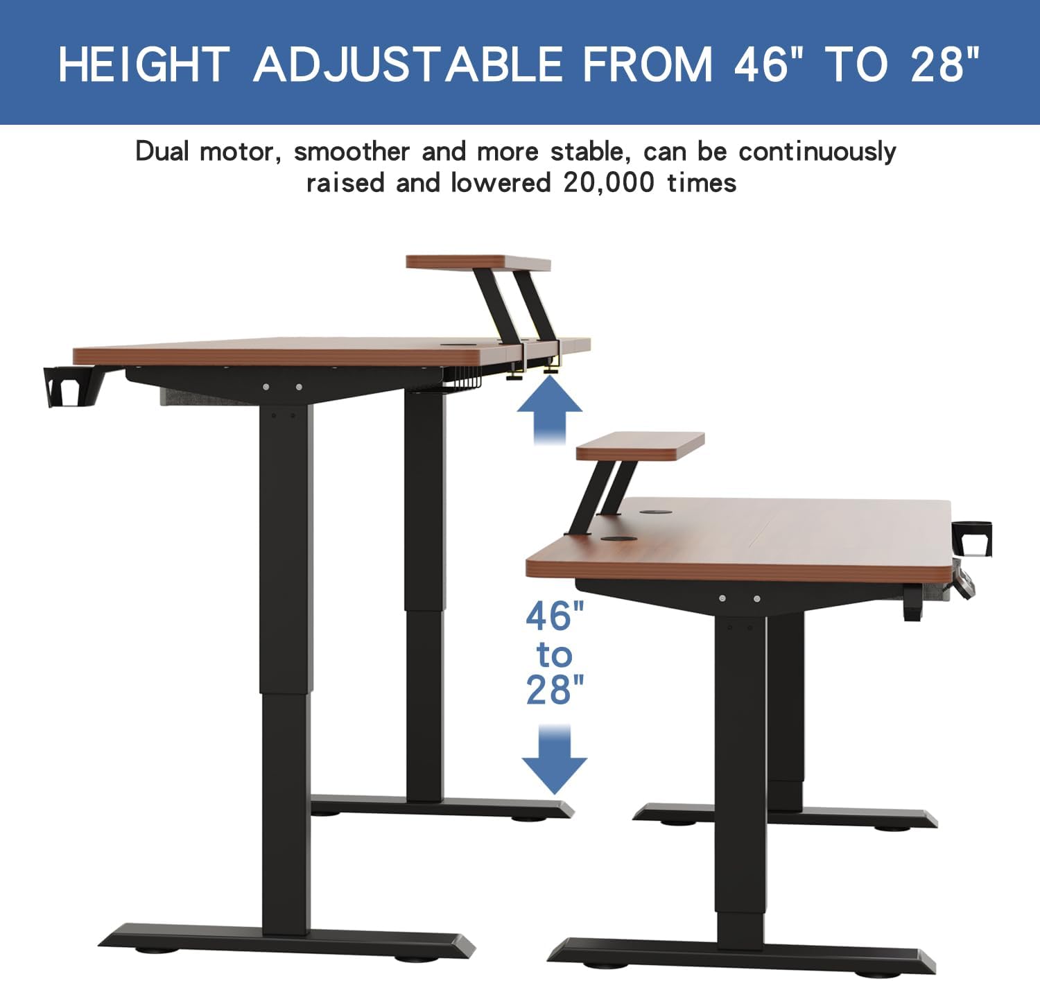 Radlove 55" x 30" Height Adjustable Electric Sit and Stand Office Desks for Worktops with Monitor Stand and Drawer