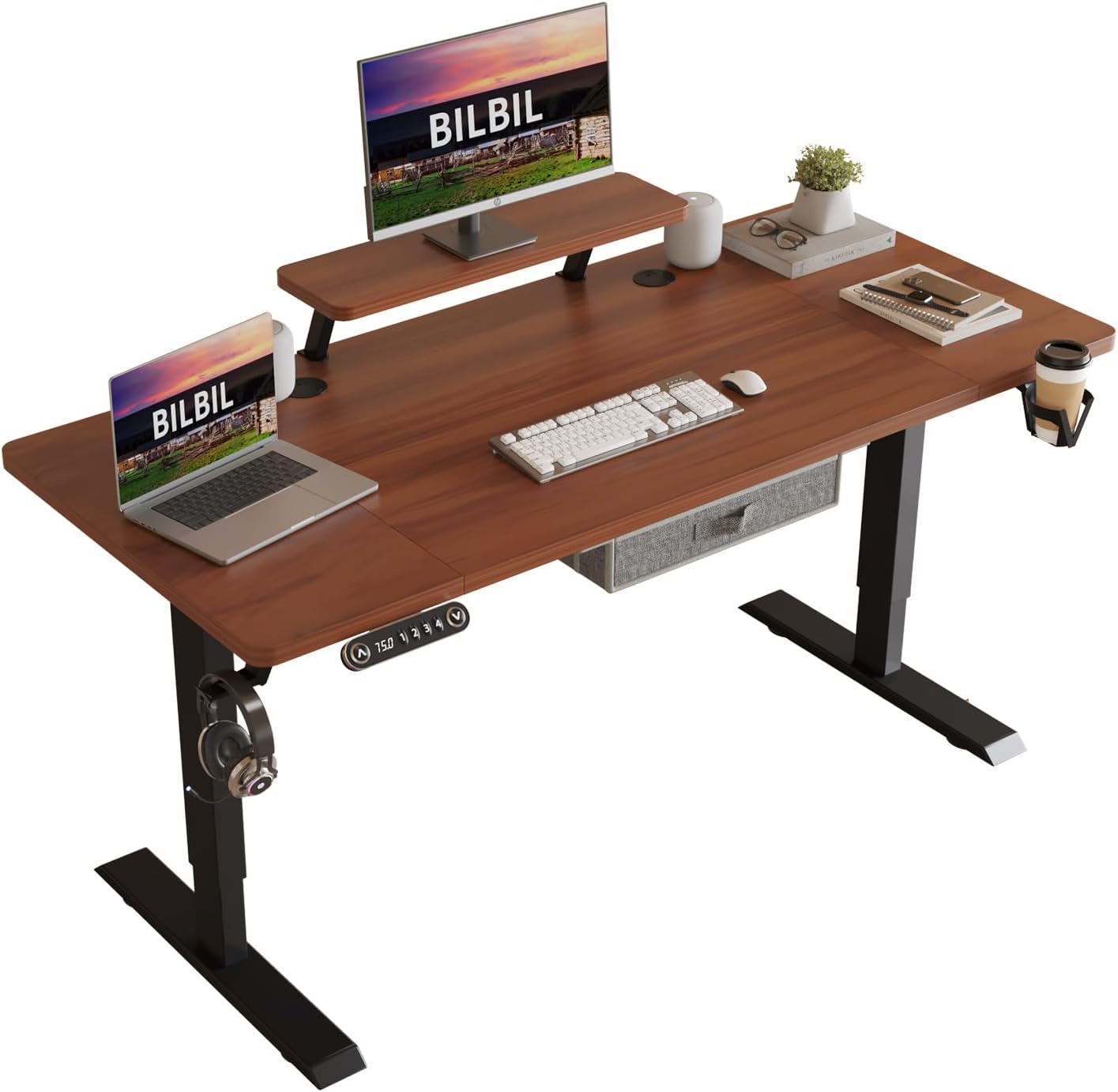 Radlove 55" x 30" Height Adjustable Electric Sit and Stand Office Desks for Worktops with Monitor Stand and Drawer