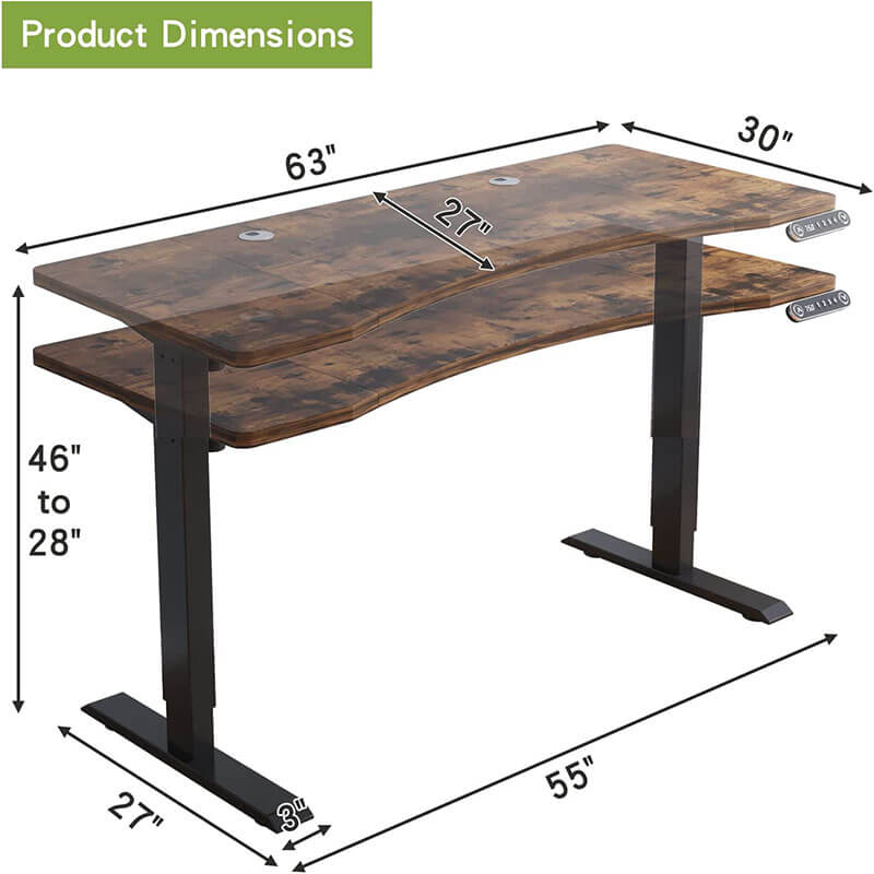 Radlove 63" x 30" Premium Dual Motor Height Adjustable Standing Desks for Worktops, Brown or White