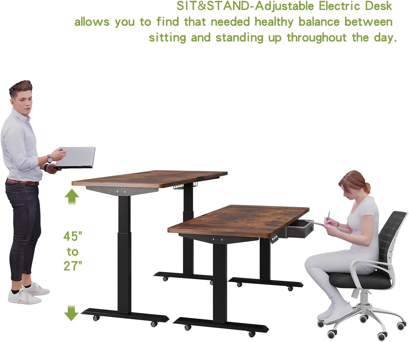 Radlove 63" x 30" Premium Dual Motor Height Adjustable Standing Desks for Worktops, Brown or White