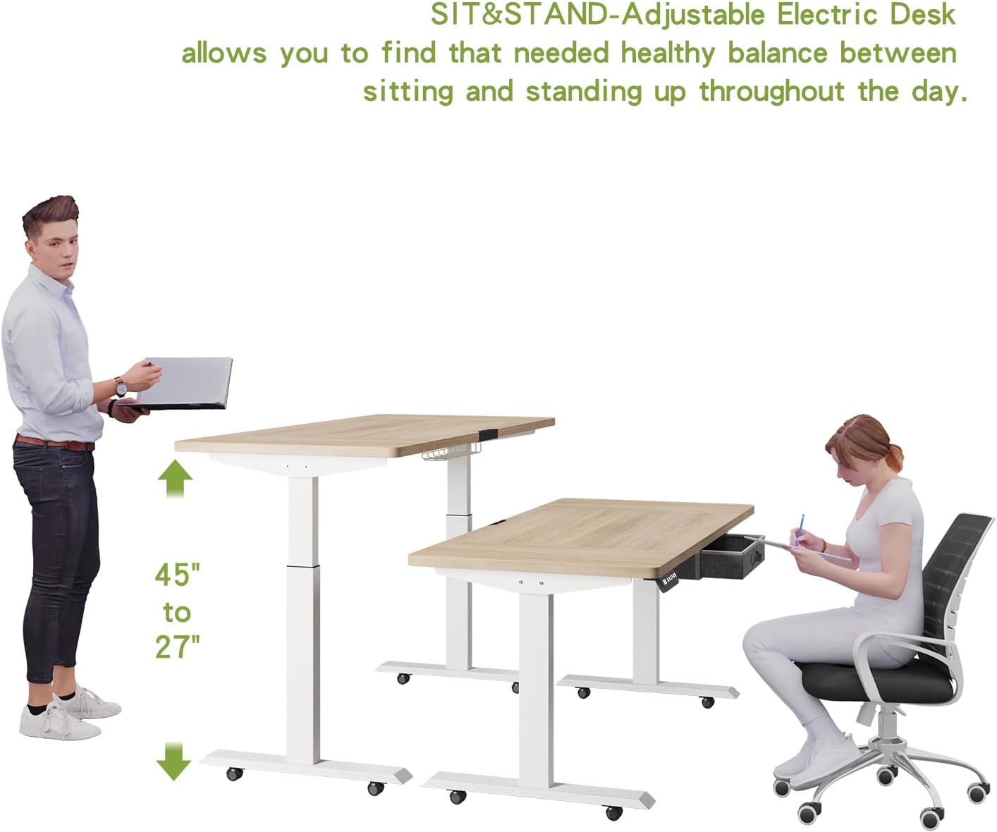 Radlove 63" x 30" Premium Dual Motor Height Adjustable Standing Desks for Worktops, Brown or White