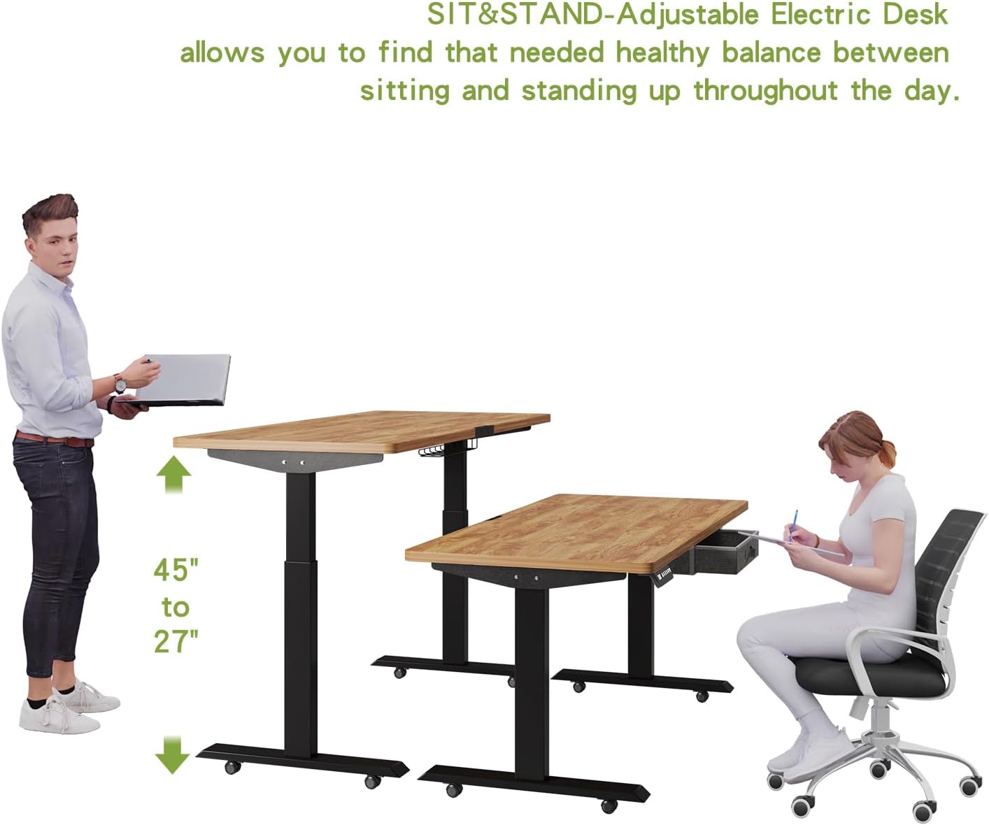 Radlove 63" x 30" Premium Dual Motor Height Adjustable Standing Desks for Worktops, Brown or White