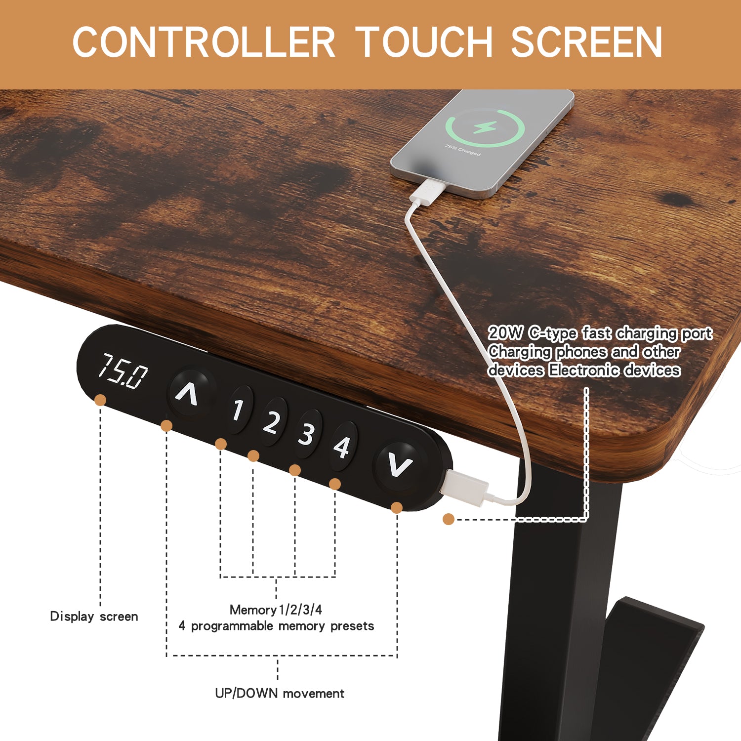 Radlove 48" x 24" Electric Standing Desks, Height Adjustable Office Tables with Splice Board and A Under Desk Cable Management Tray with Wheels, Brown or Oak