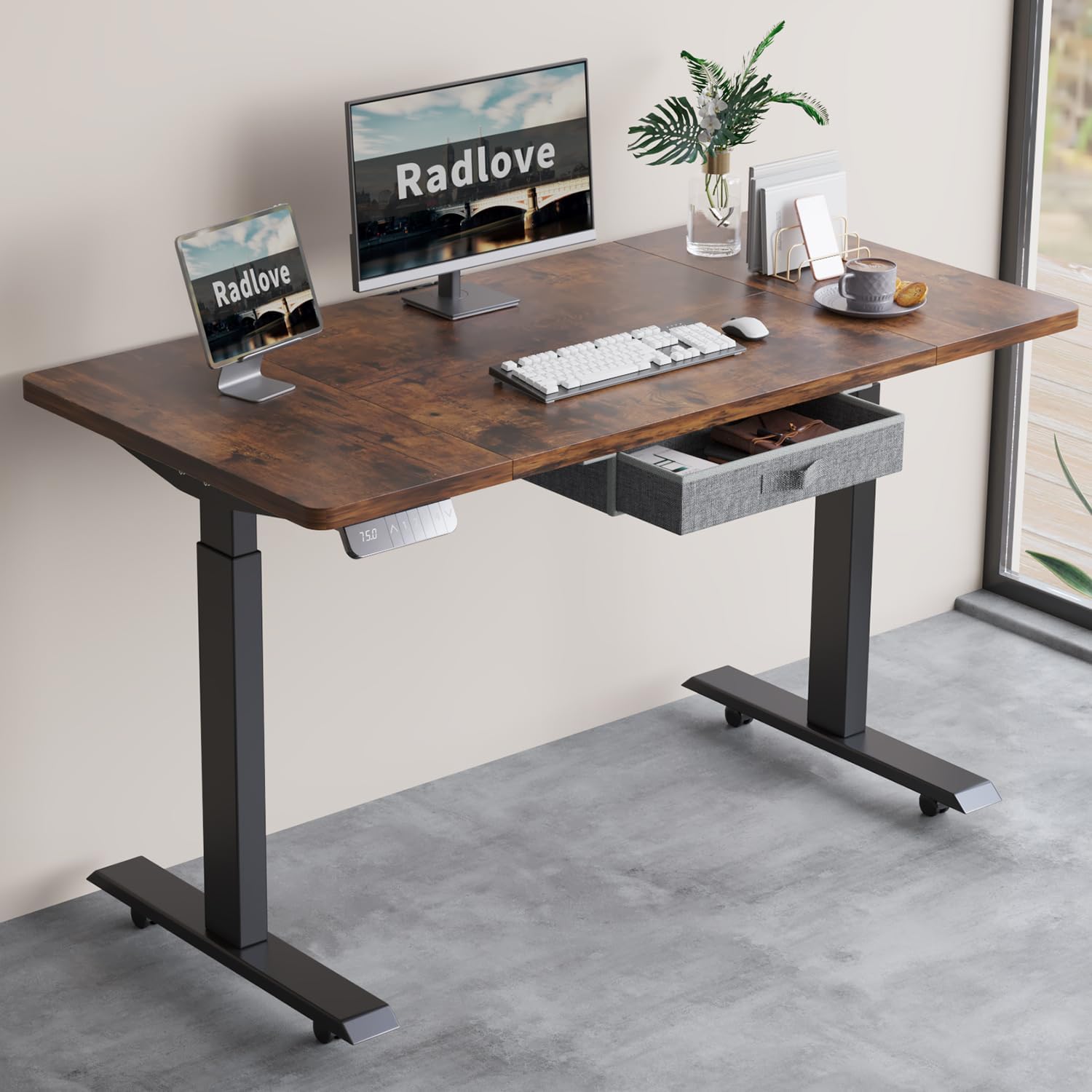 Radlove 63" x 30" Premium Dual Motor Height Adjustable Standing Desks for Worktops, Brown or White