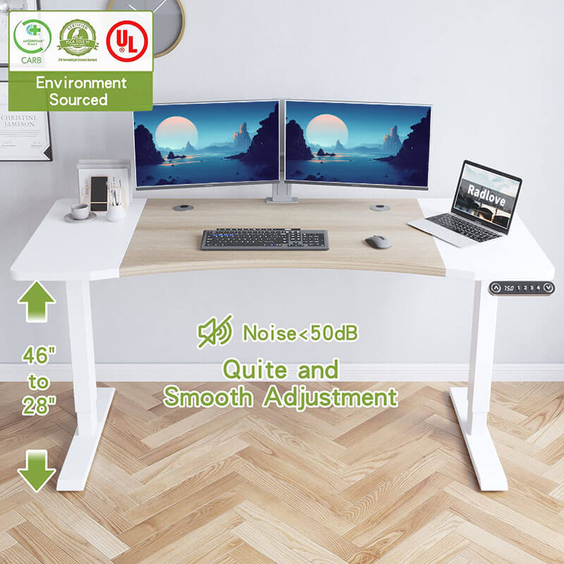 Radlove 63" x 30" Premium Dual Motor Height Adjustable Standing Desks for Worktops, Brown or White