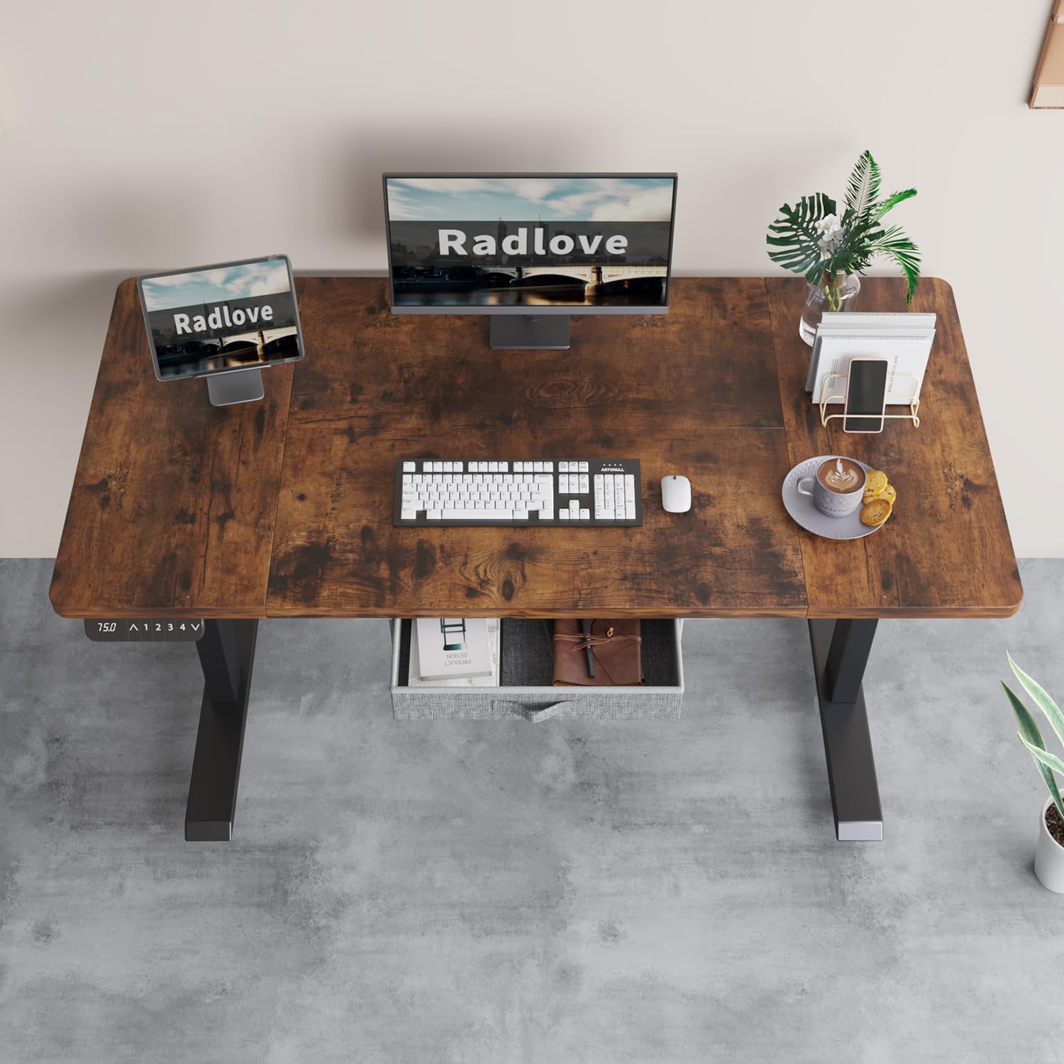 Radlove 63" x 30" Premium Dual Motor Height Adjustable Standing Desks for Worktops, Brown or White