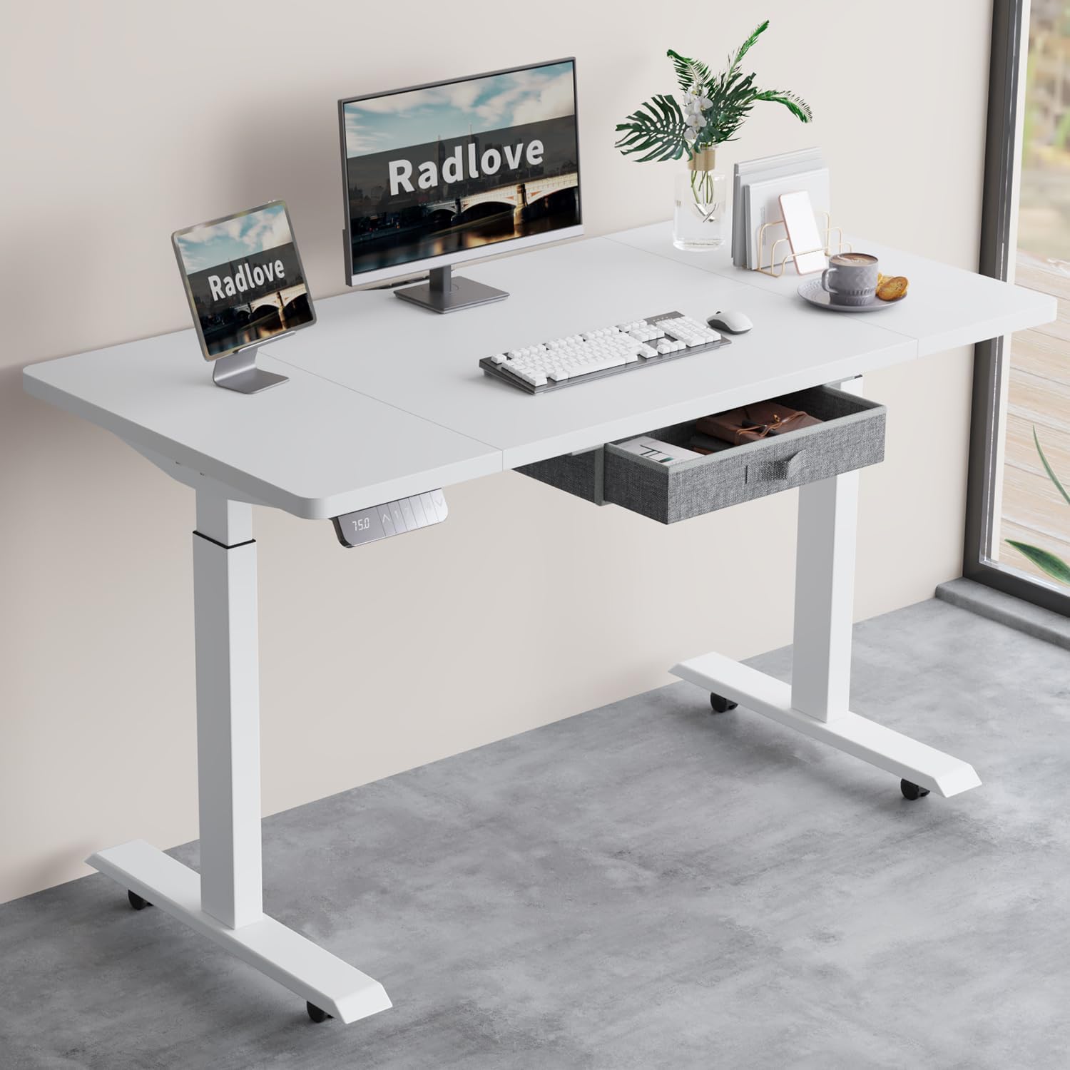 Radlove 63" x 30" Premium Dual Motor Height Adjustable Standing Desks for Worktops, Brown or White