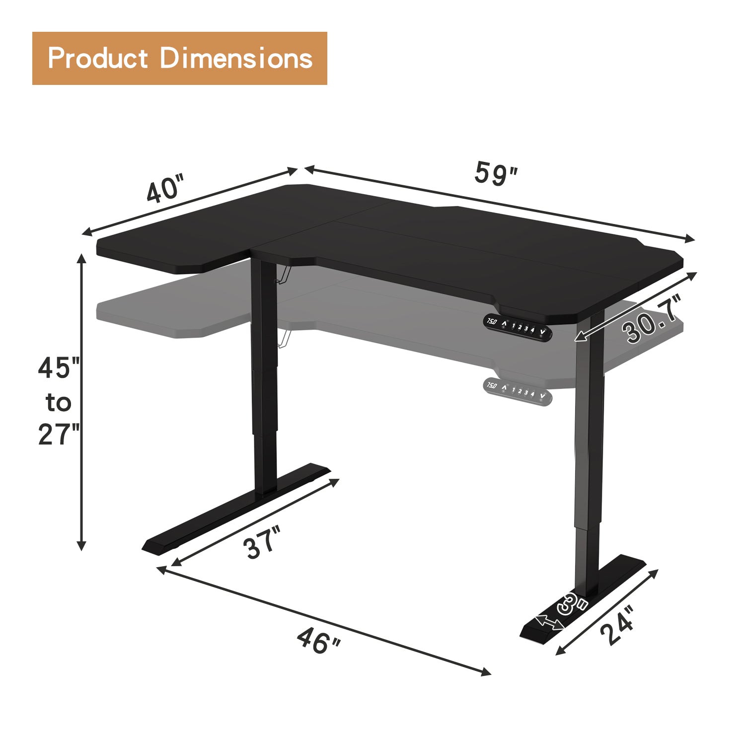 Radlove 59" x 24" Electric Height Adjustable Computer L-Shaped Office Desks with Memory Controller Corner Standing Desk with Splice Board