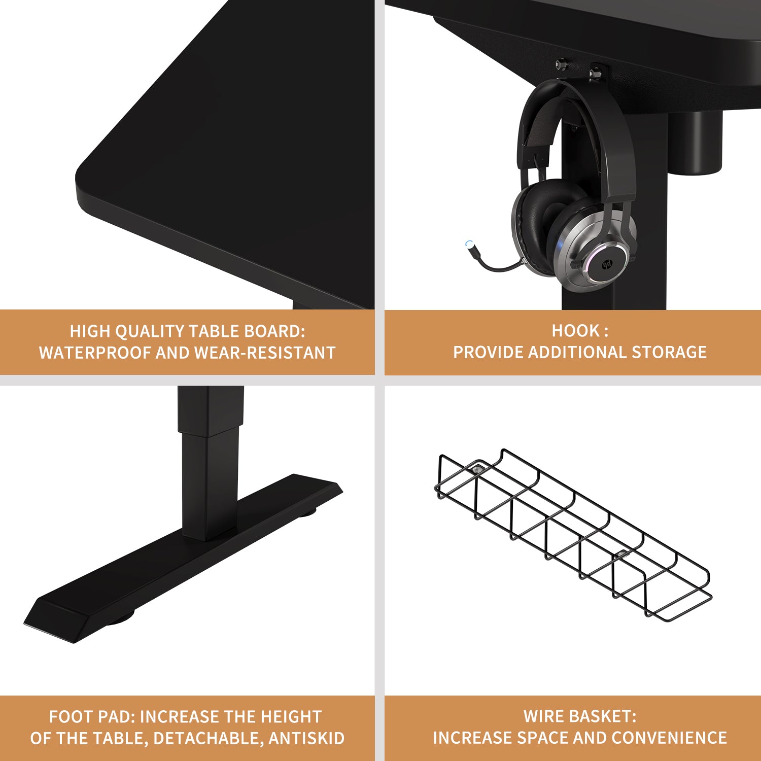 Radlove 48" x 24" Electric Standing Desks, Height Adjustable Office Tables with Splice Board and A Under Desk Cable Management Tray with Wheels, Brown or Oak
