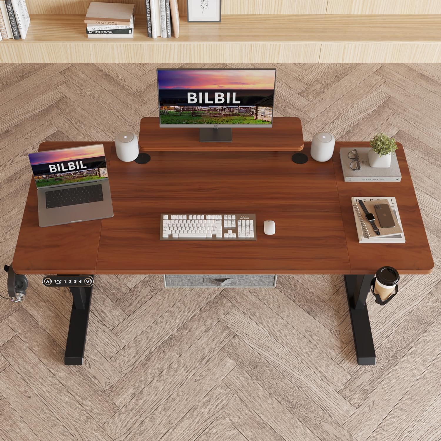 Radlove 55" x 30" Height Adjustable Electric Sit and Stand Office Desks for Worktops with Monitor Stand and Drawer