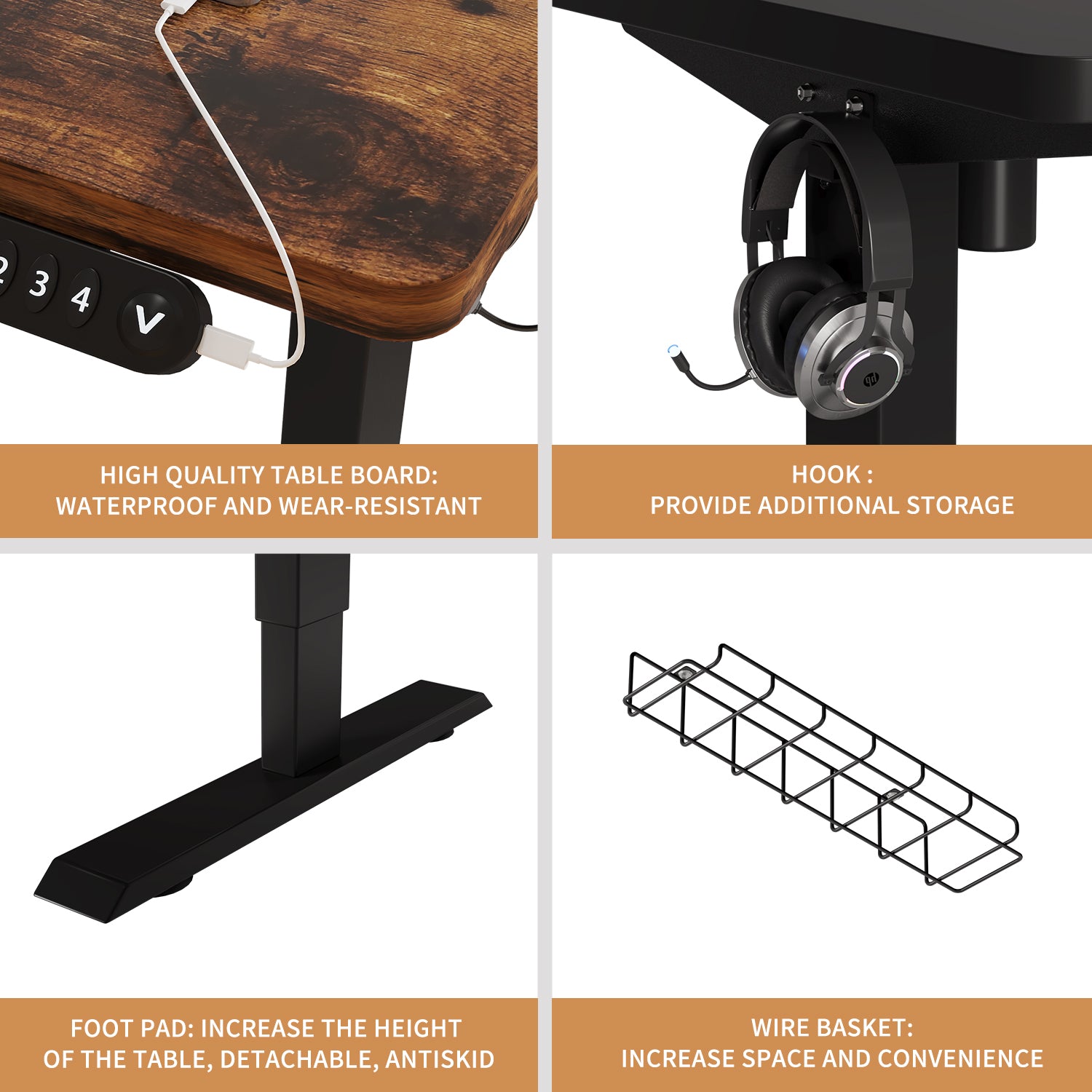 Radlove 48" x 24" Electric Standing Desks, Height Adjustable Office Tables with Splice Board and A Under Desk Cable Management Tray with Wheels, Brown or Oak